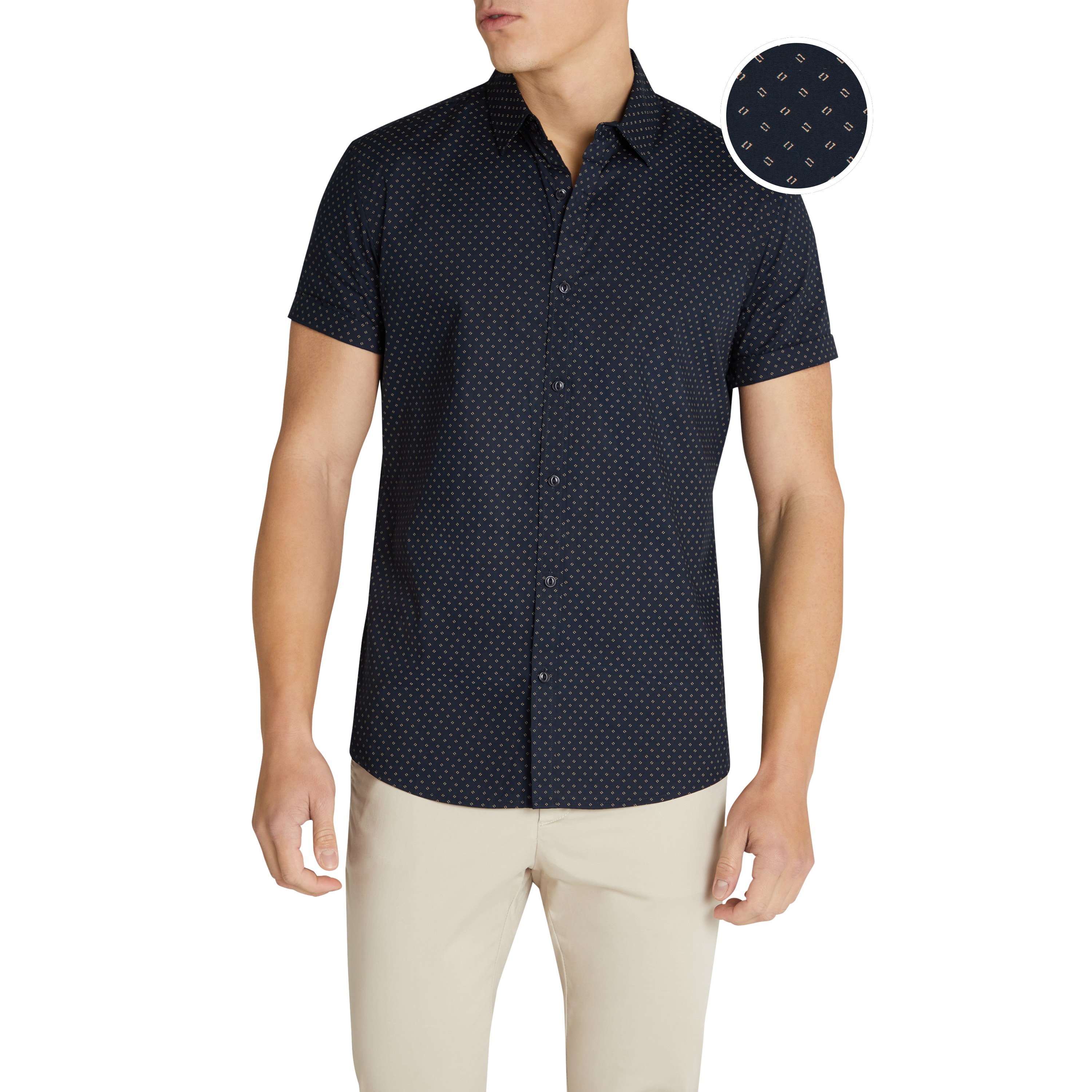 Navy Rowen Print Shirt | Men's Tops 