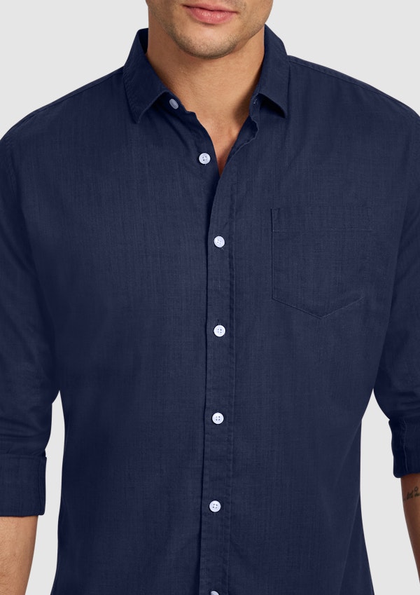 Navy Sniders Classic Casual Long Sleeve Shirt