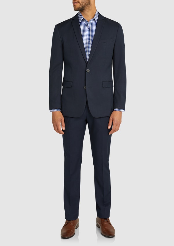 Navy Diamond Stretch Slim Suit Jacket