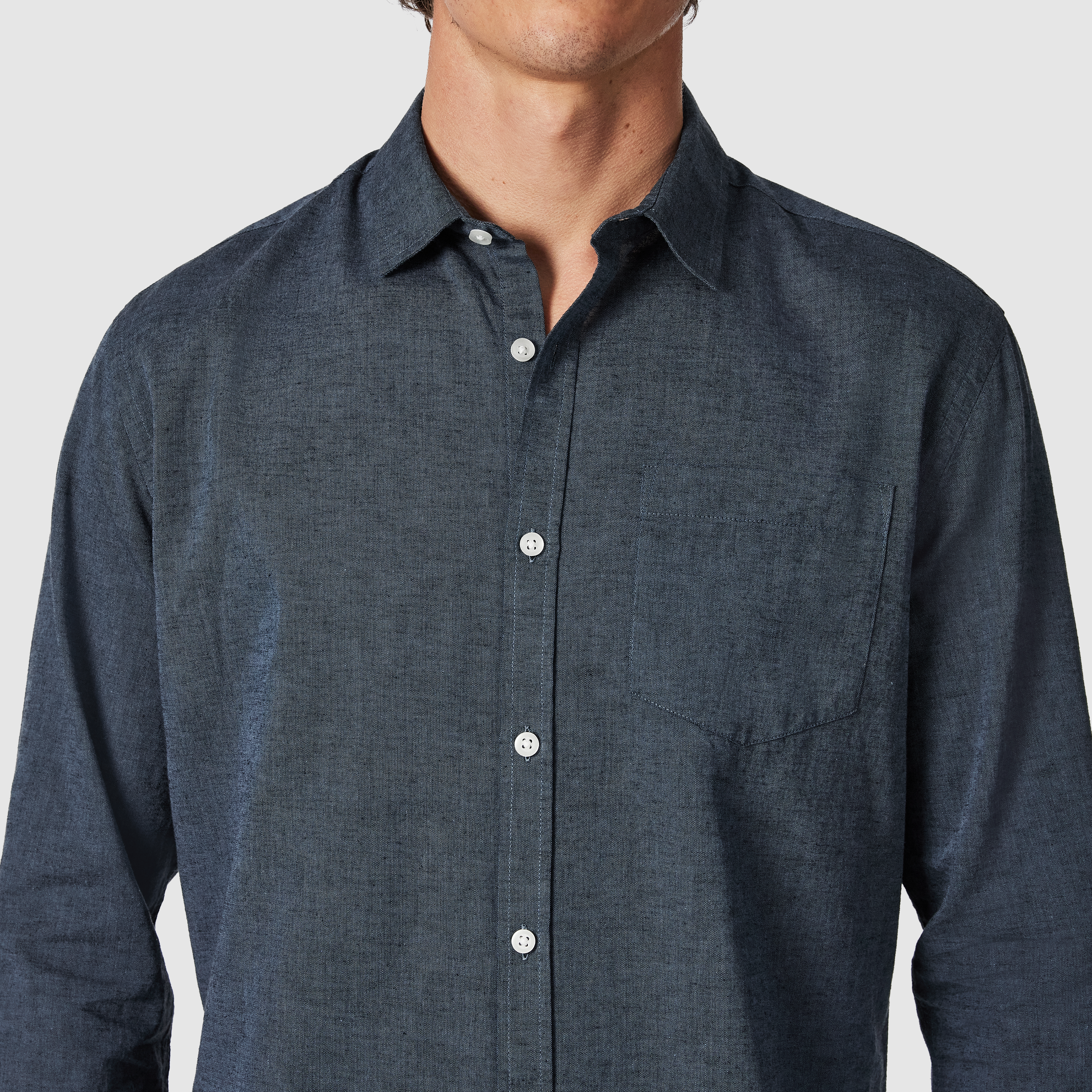 Mid Blue Albany Cotton Linen Casual Shirt