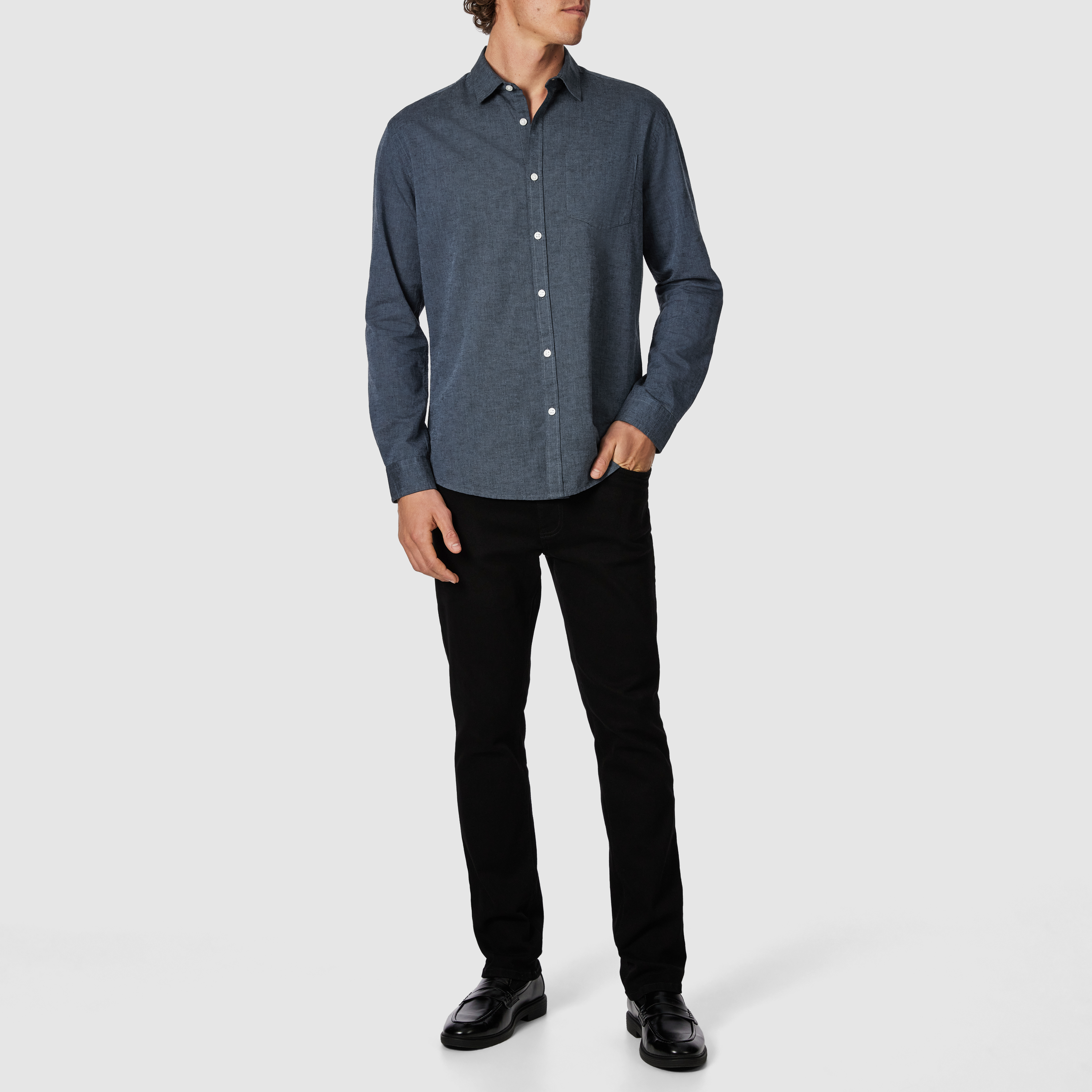 Mid Blue Albany Cotton Linen Casual Shirt