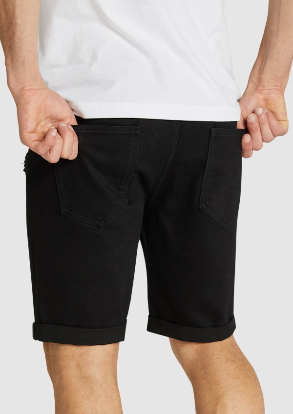 Black Zeb Ripped Denim Short