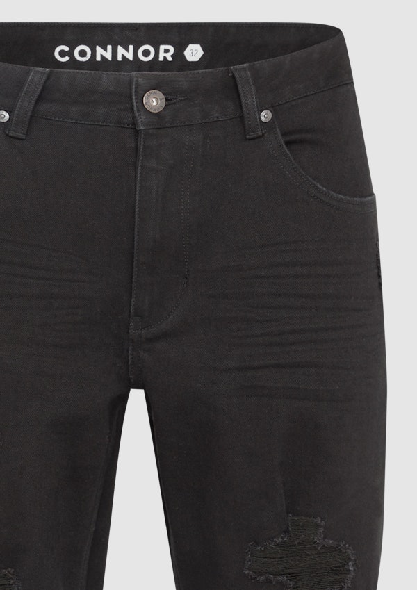 Black Zeb Ripped Denim Short