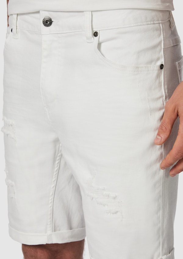 White Zeb Ripped Denim Short