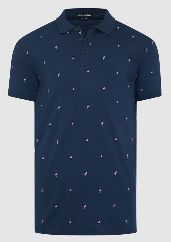 Navy Flamingo Polo