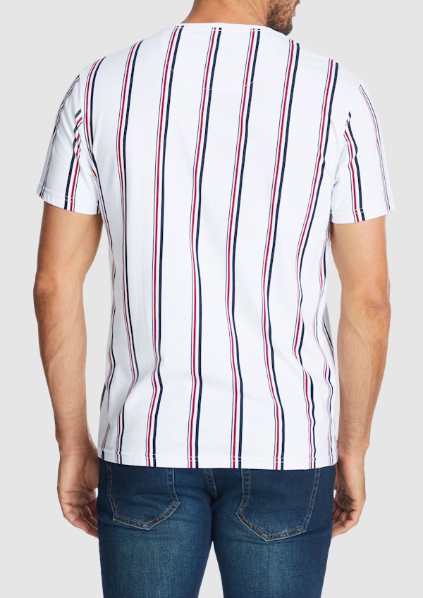 White Brixton Stripe Crew Tee | Men's Tops | Connor NZ