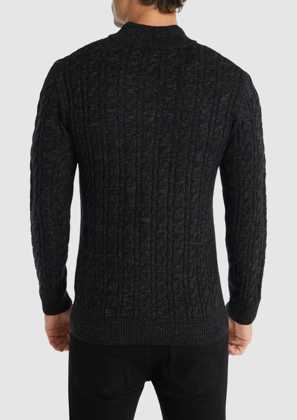 Charcoal Montgomery Cable Quarter Zip Knit