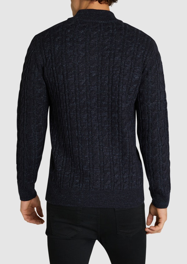 Navy Montgomery Cable Quarter Zip Knit