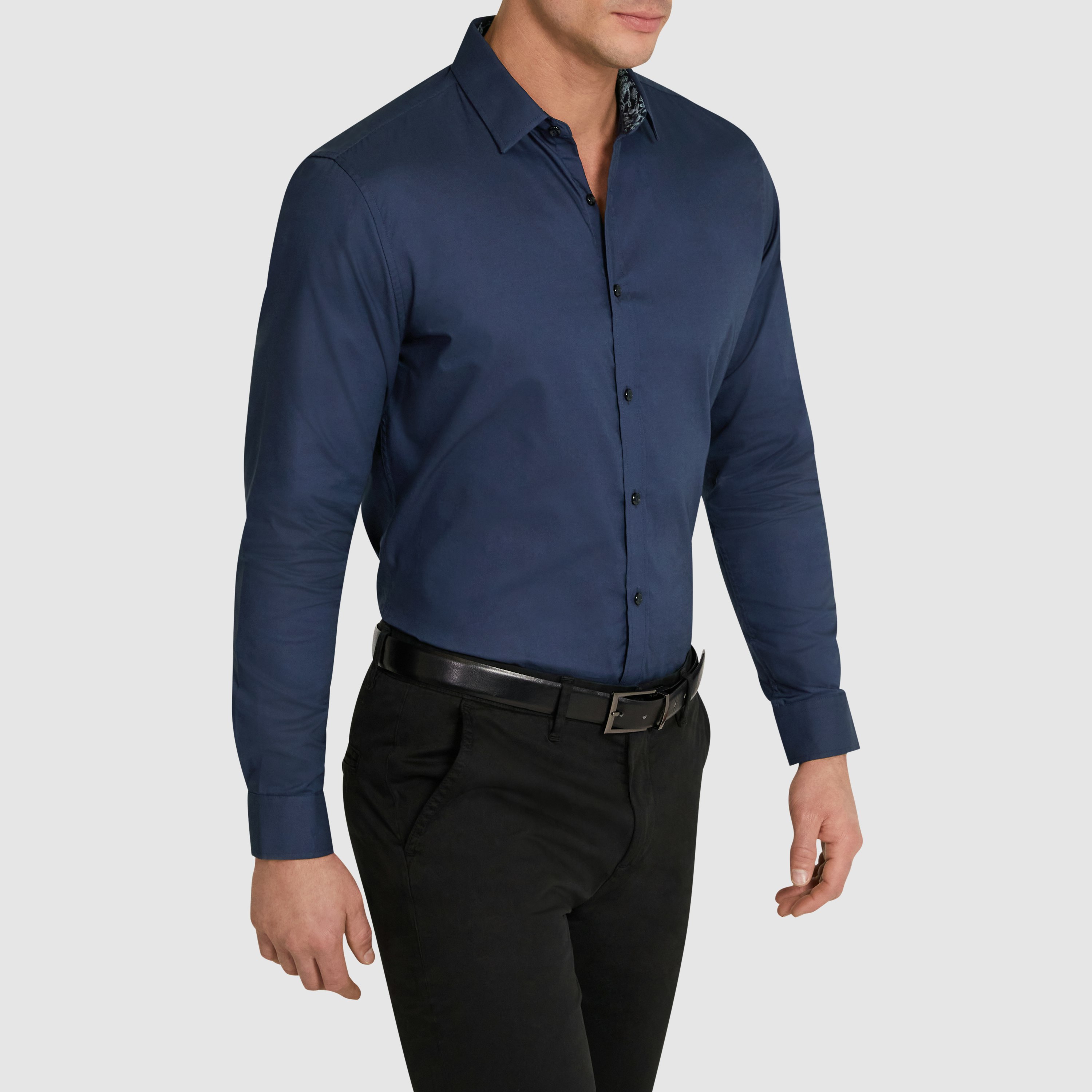 Dark Blue Arthur Classic Long Sleeve Cotton Shirt | Men's Tops | Connor AU