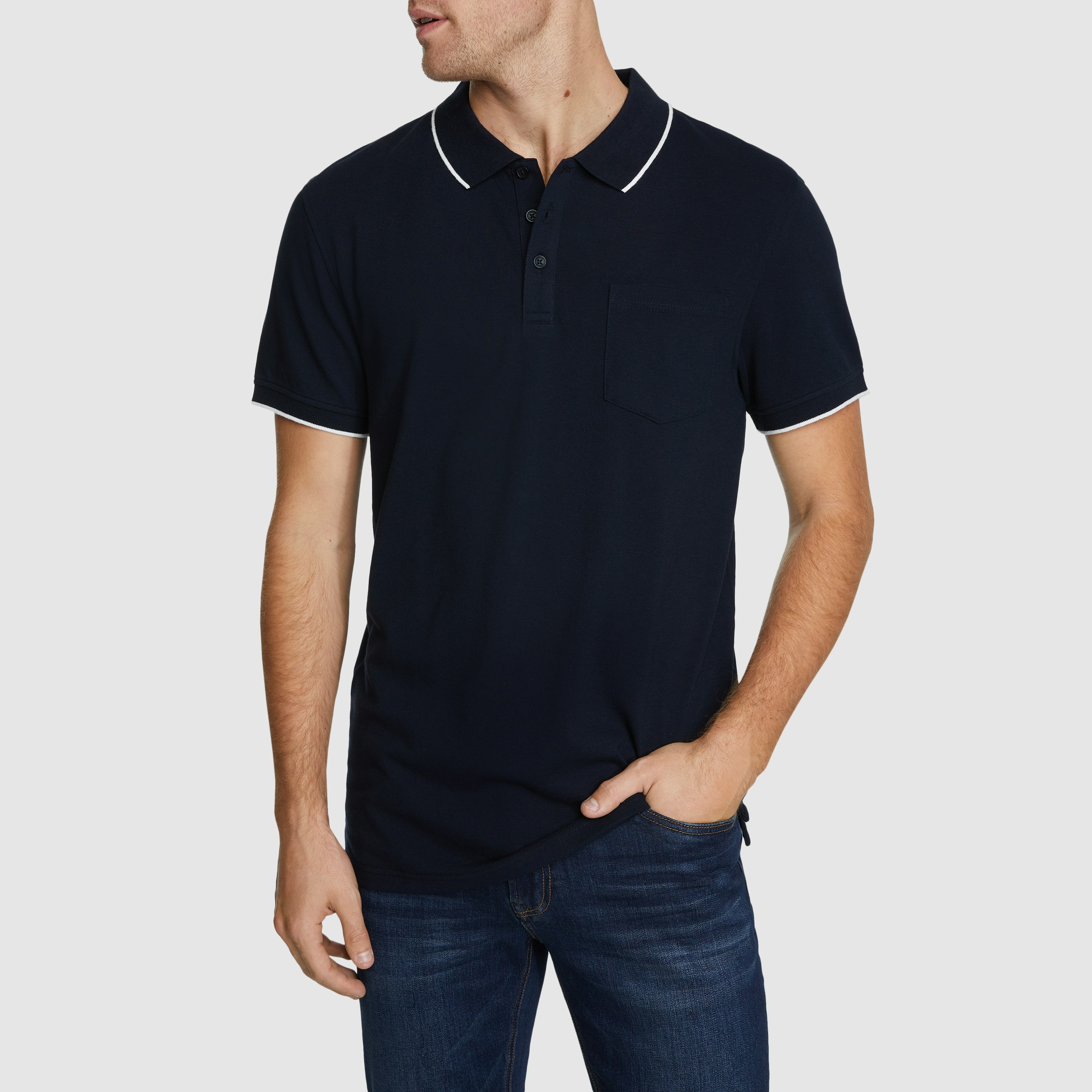 Navy Judson Cotton Blend Polo Shirt | Men's Tops | Connor AU