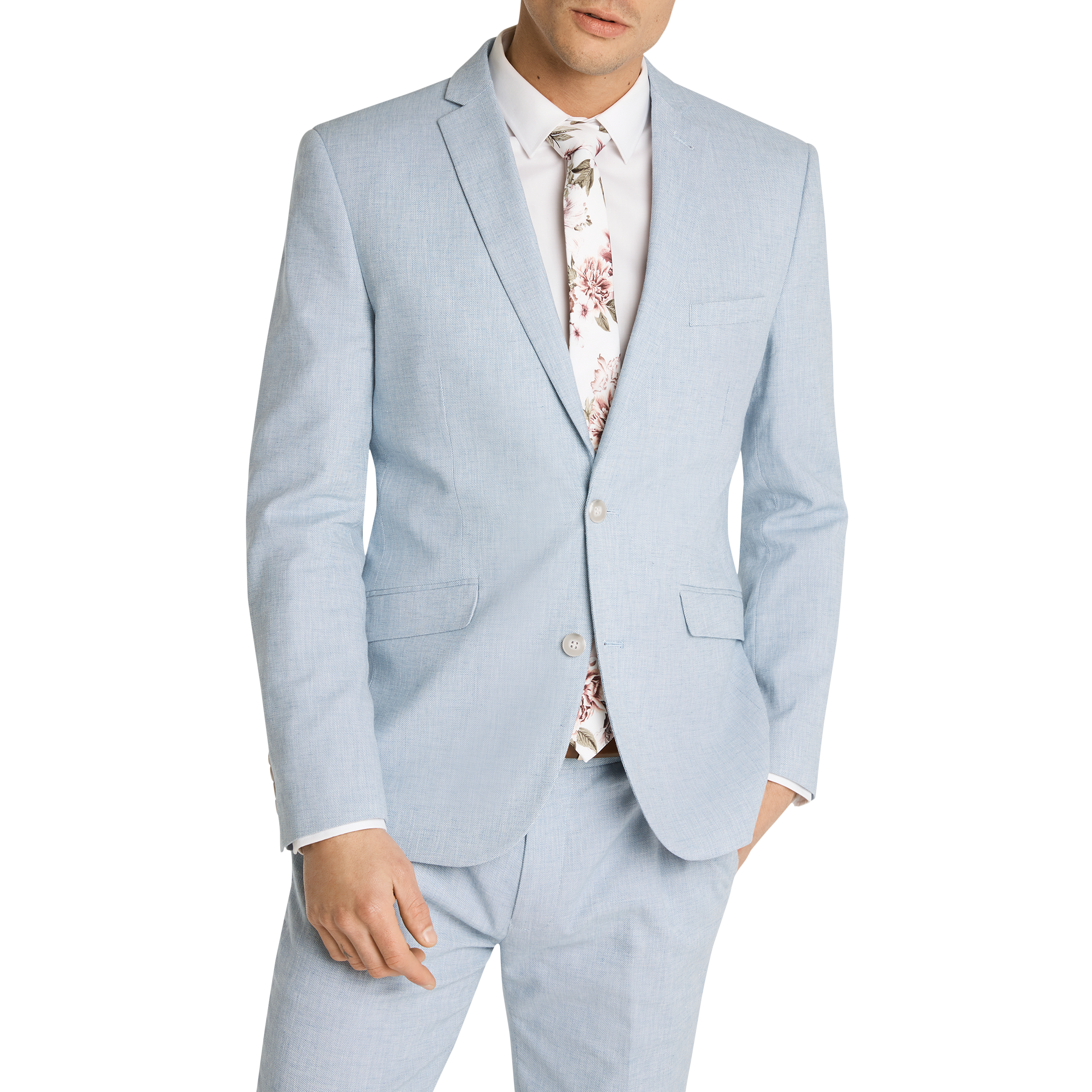 blue suit jacket grey pants