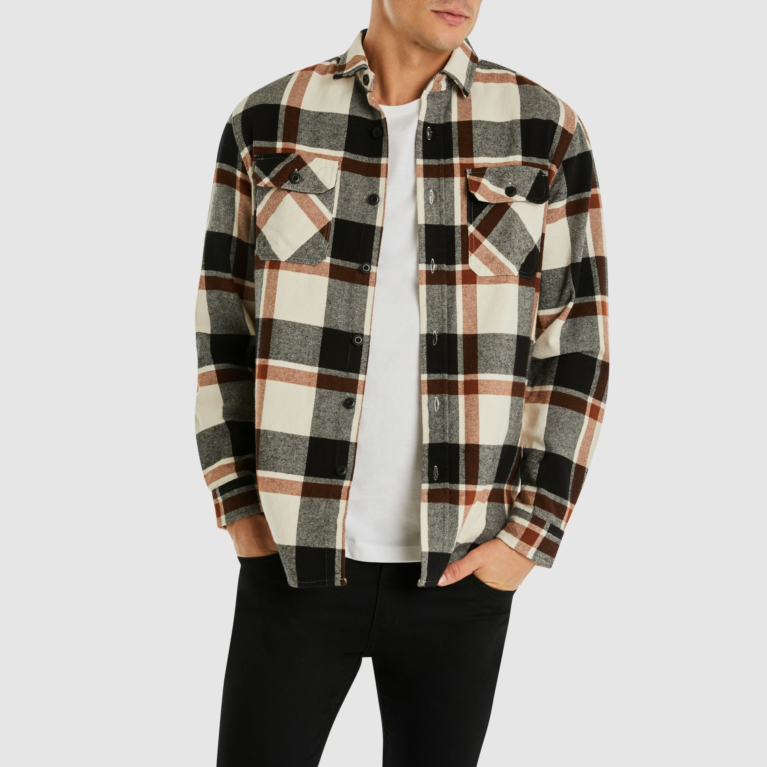 Sand Baker Check Overshirt, Men's Tops