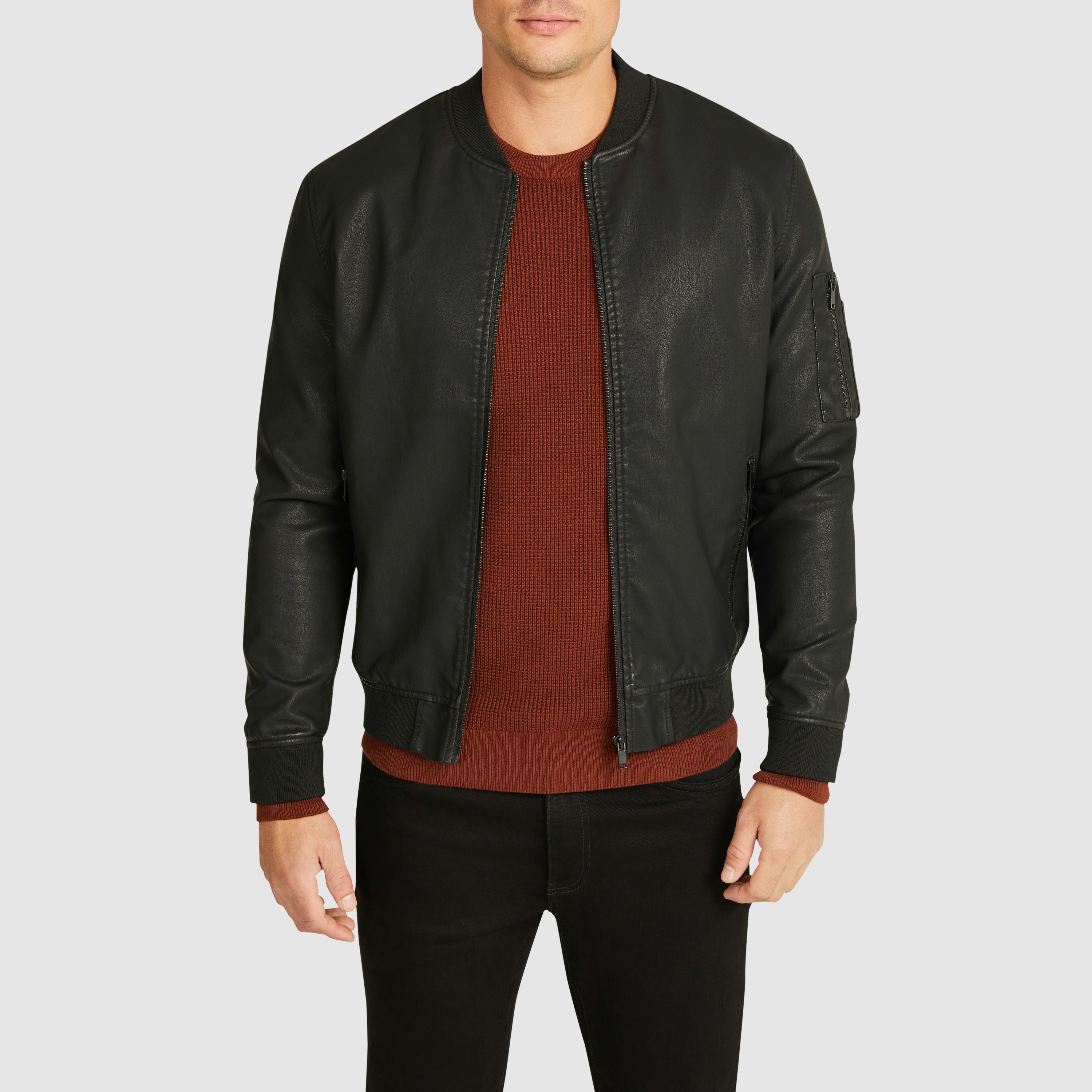 Black Tanner Pu Bomber Jacket | Men's Tops | Connor AU