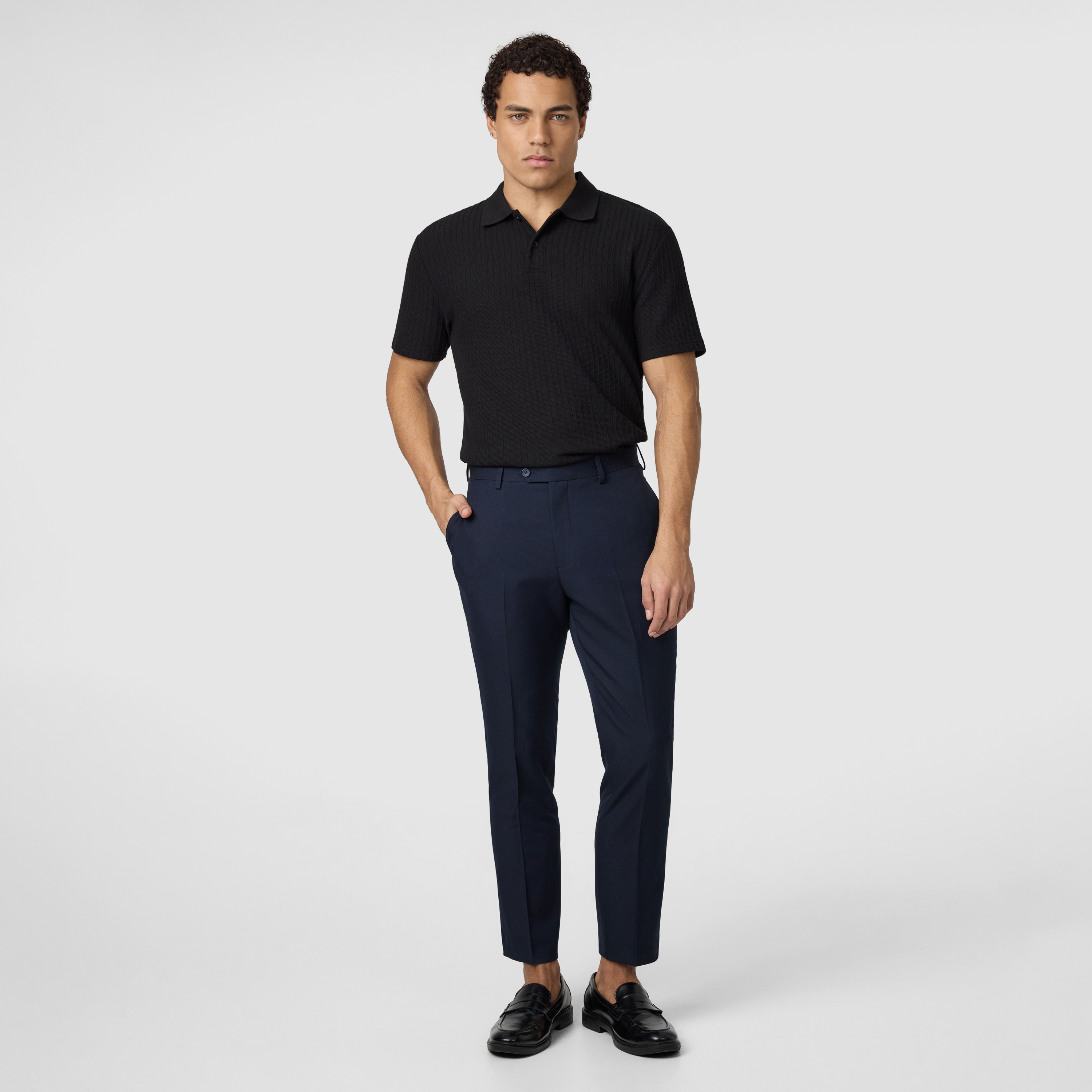 Navy Hexham Slim Tapered Crop Dress Pant