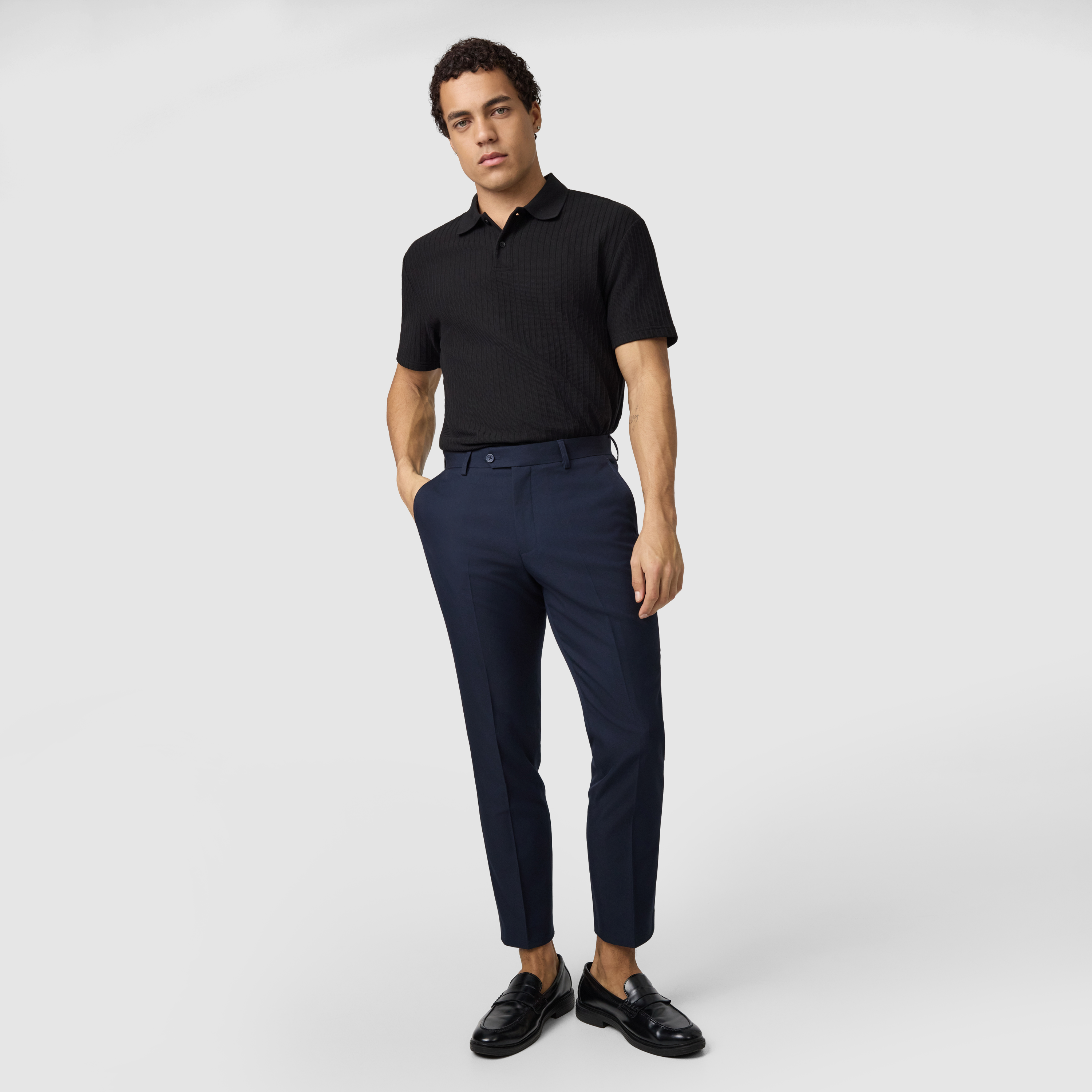 Navy Hexham Slim Tapered Crop Dress Pant