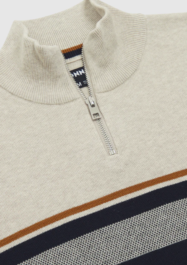 Ecru Garfield Cotton Quarter Zip Knit