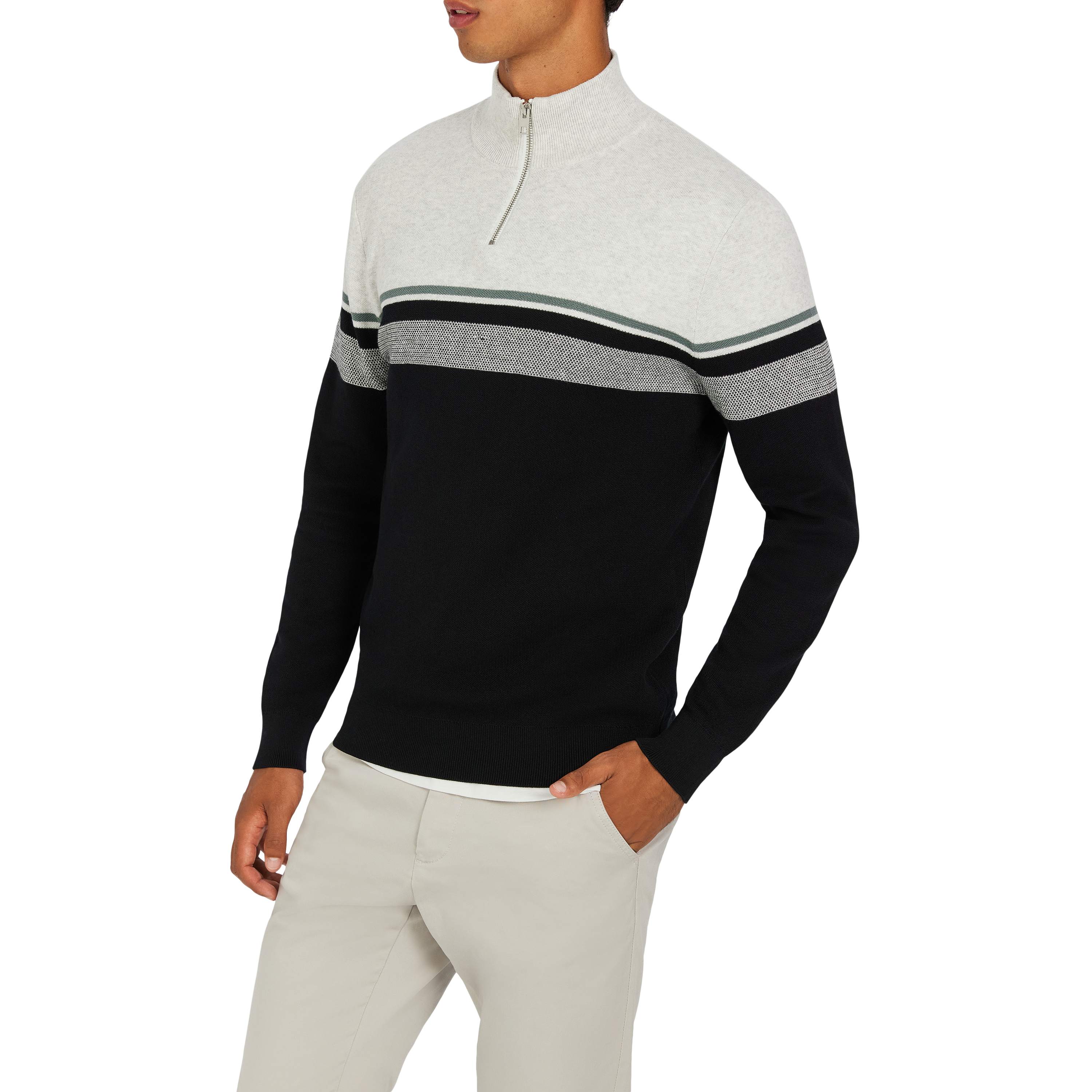 Ice Grey Garfield Cotton Quarter Zip Knit