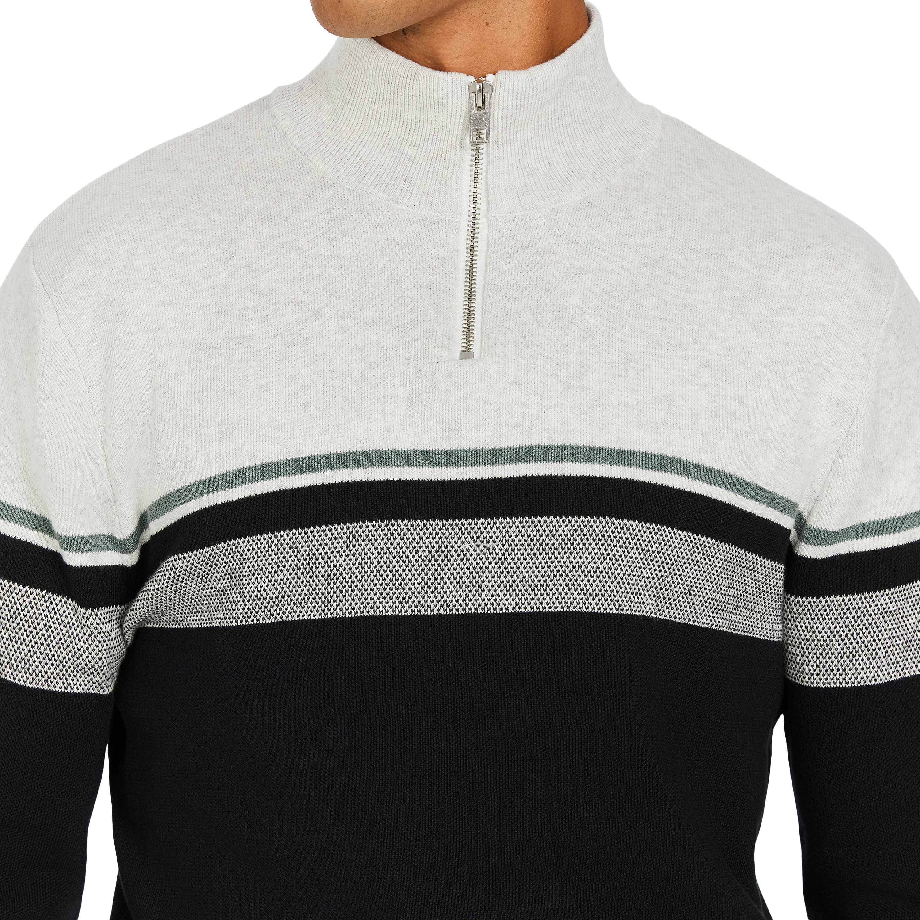 Ice Grey Garfield Cotton Quarter Zip Knit