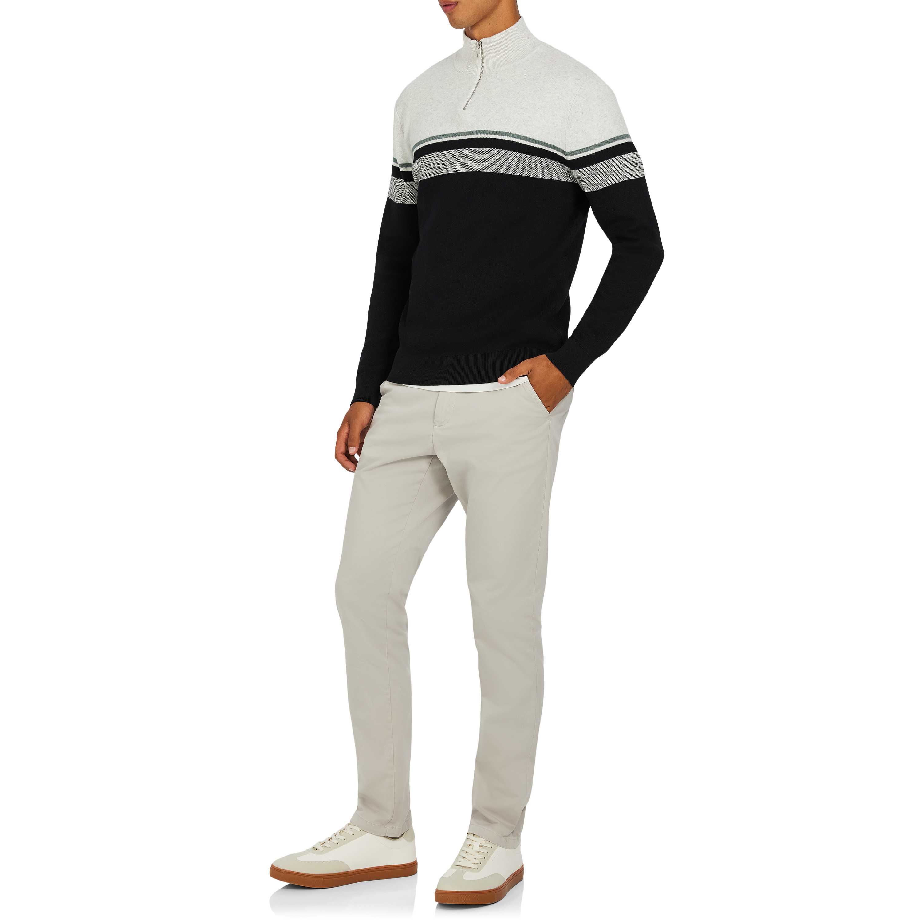 Ice Grey Garfield Cotton Quarter Zip Knit