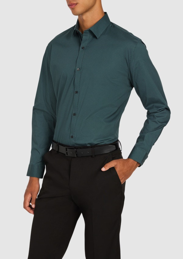 Teal Green Finlay Print Classic Stretch Shirt