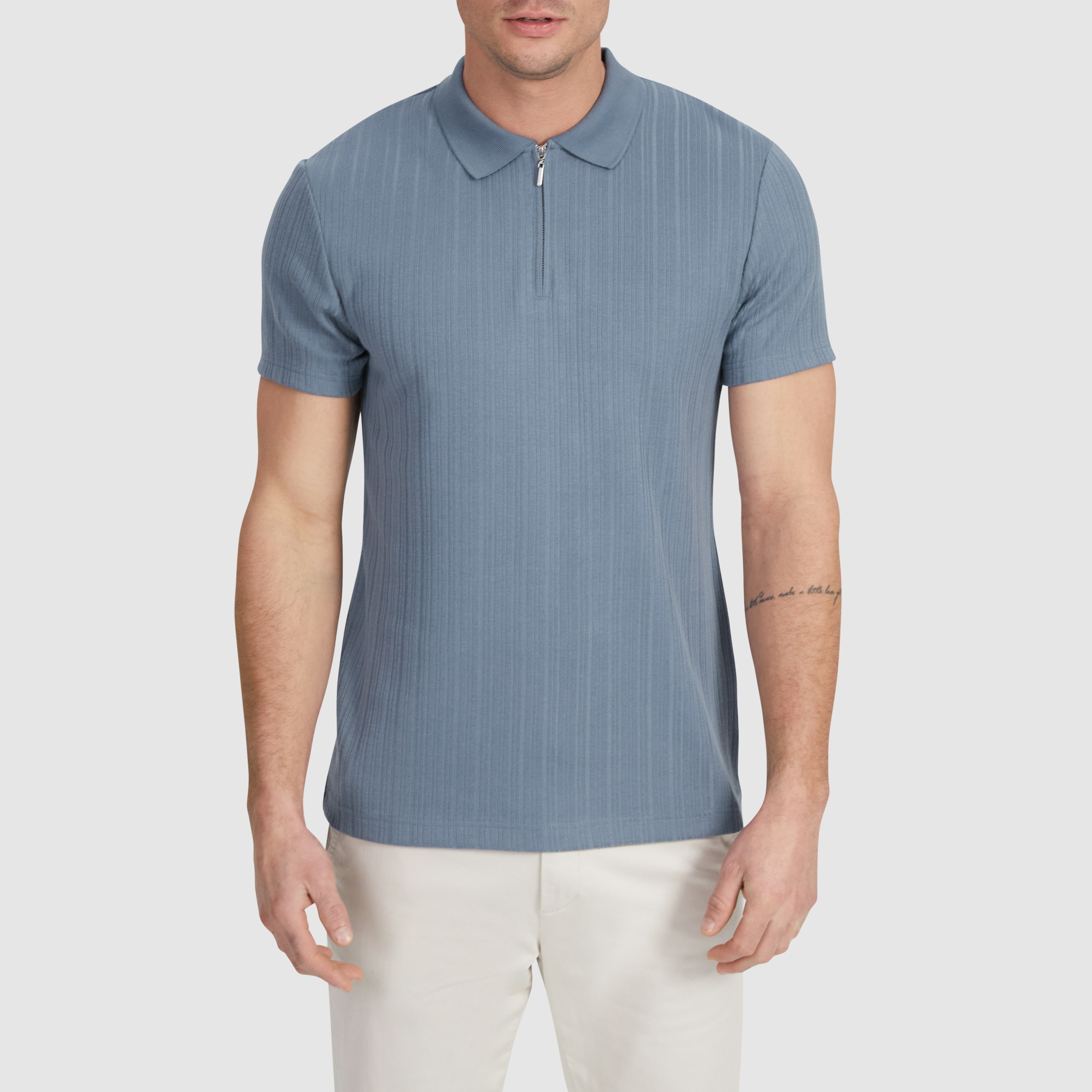 Light Blue Emsworth Quarter Zip Smart Polo | Men's Tops | Connor AU