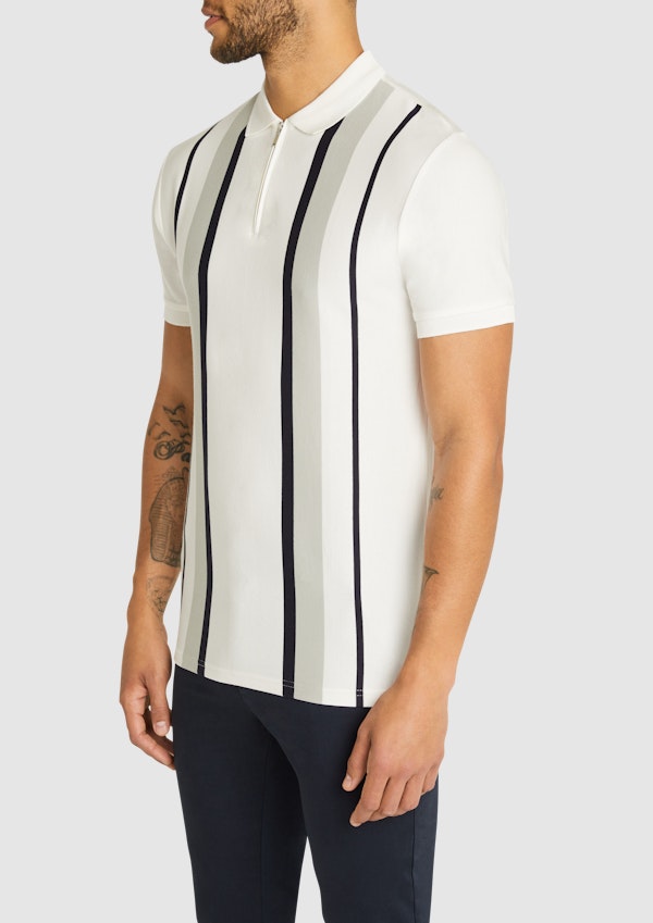 White Linus Stripe Smart Polo