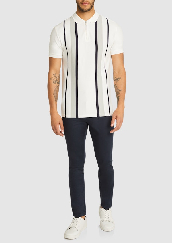 White Linus Stripe Smart Polo