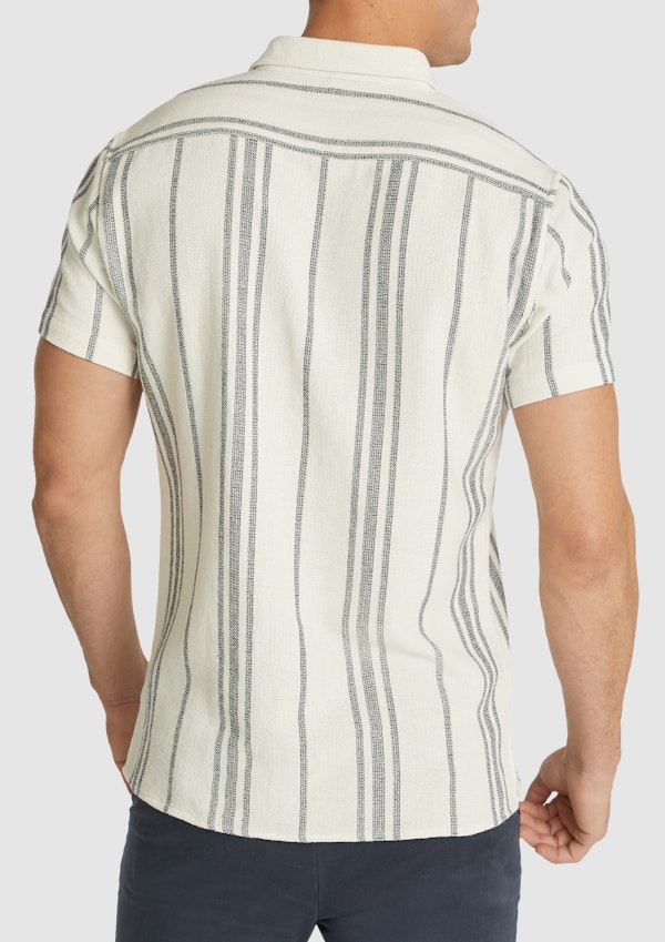 Ecru Robinson Stripe Knitted Shirt | Men's Tops | Connor AU