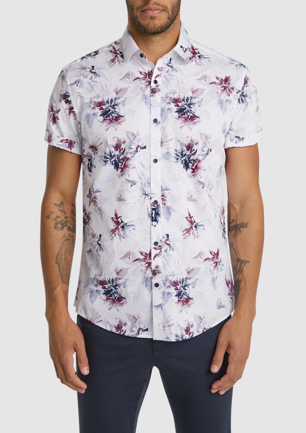 White Fitzgerald Classic Floral Print Cotton Short Sleeve Shirt Men s Tops Connor AU