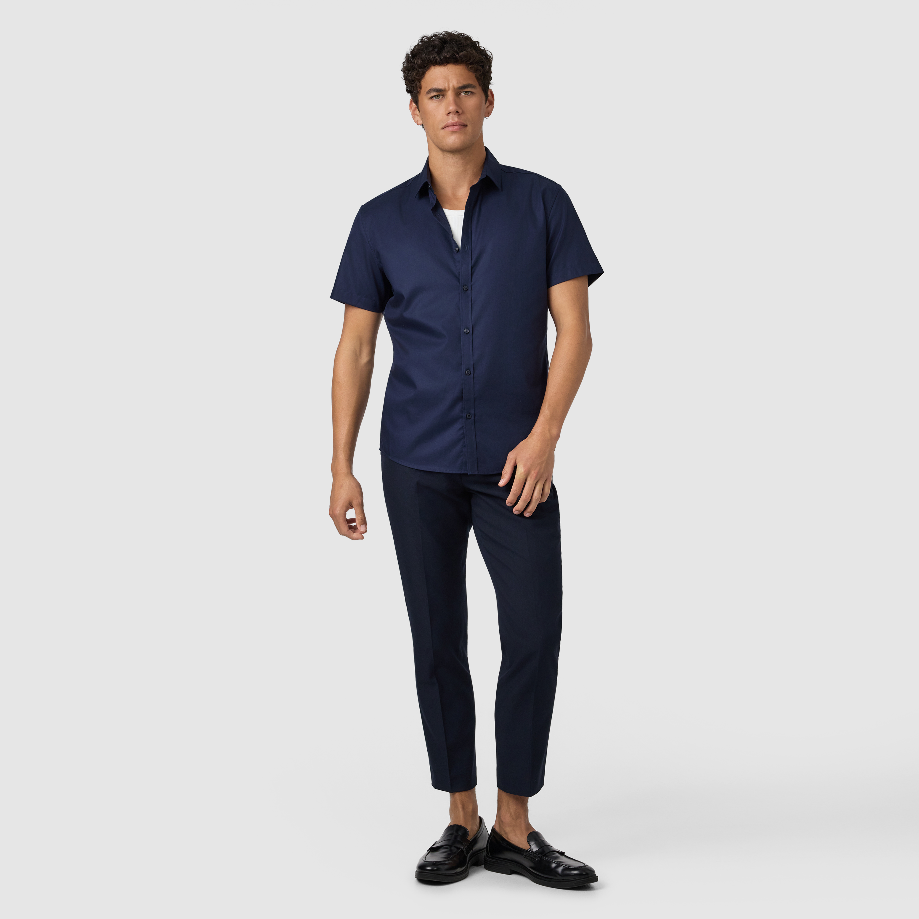 Navy London Slim Shirt