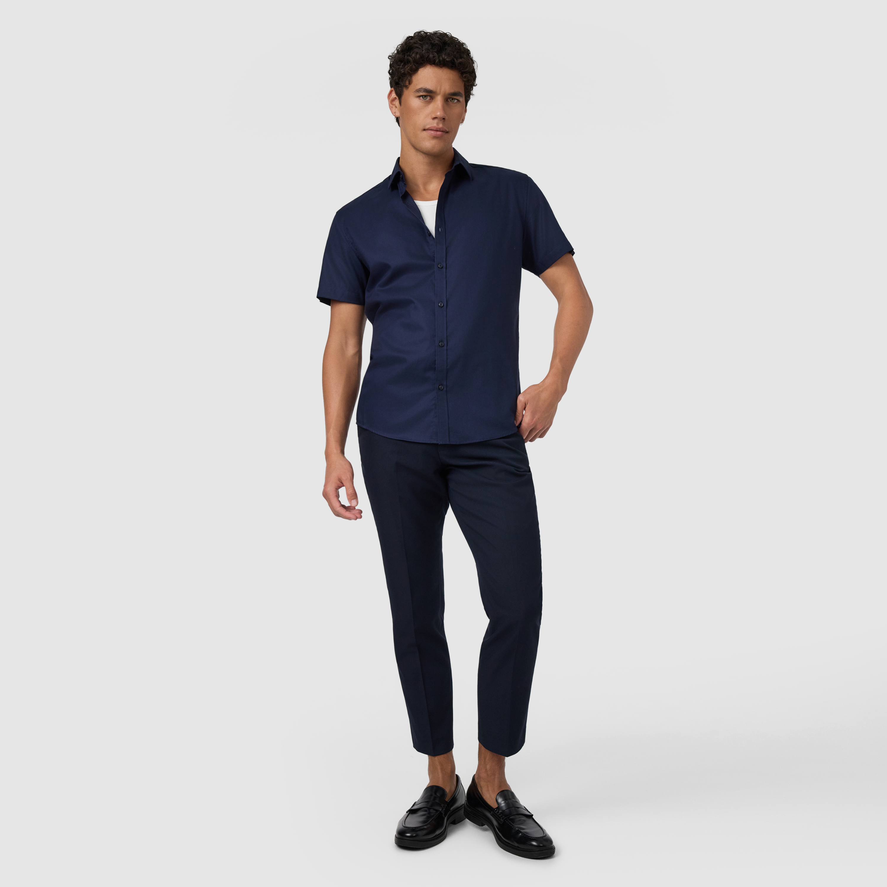 Navy London Slim Shirt