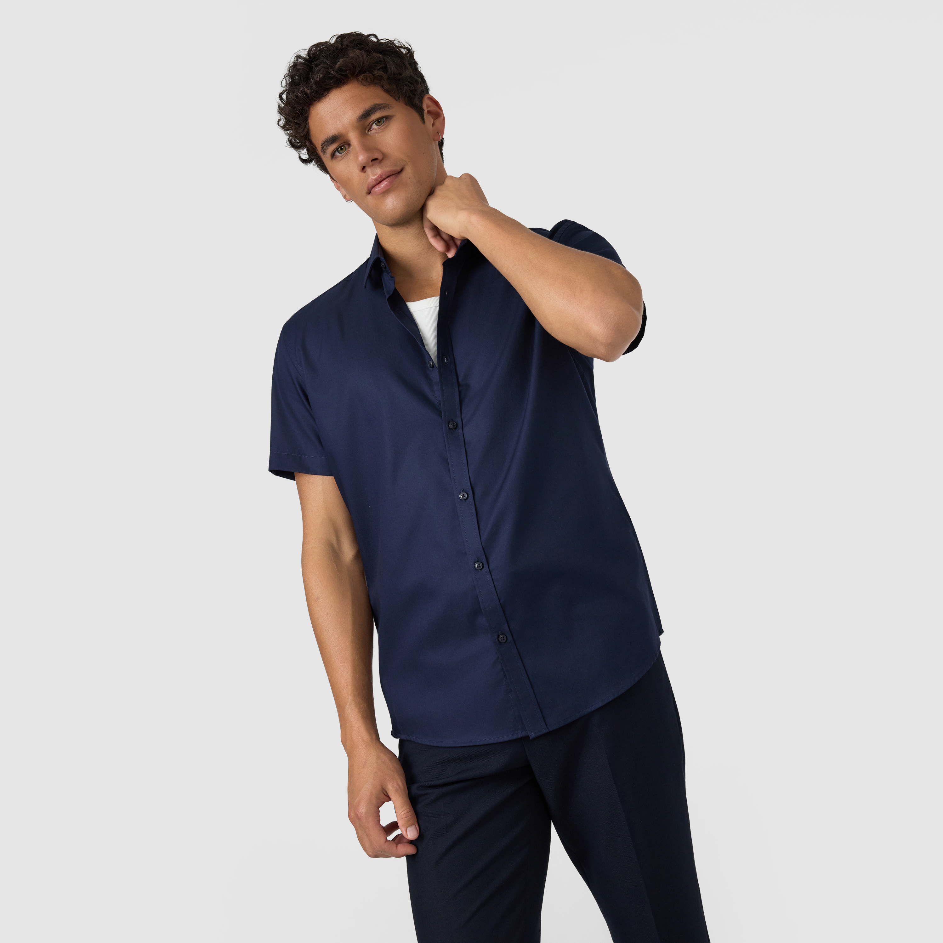 Navy London Slim Shirt