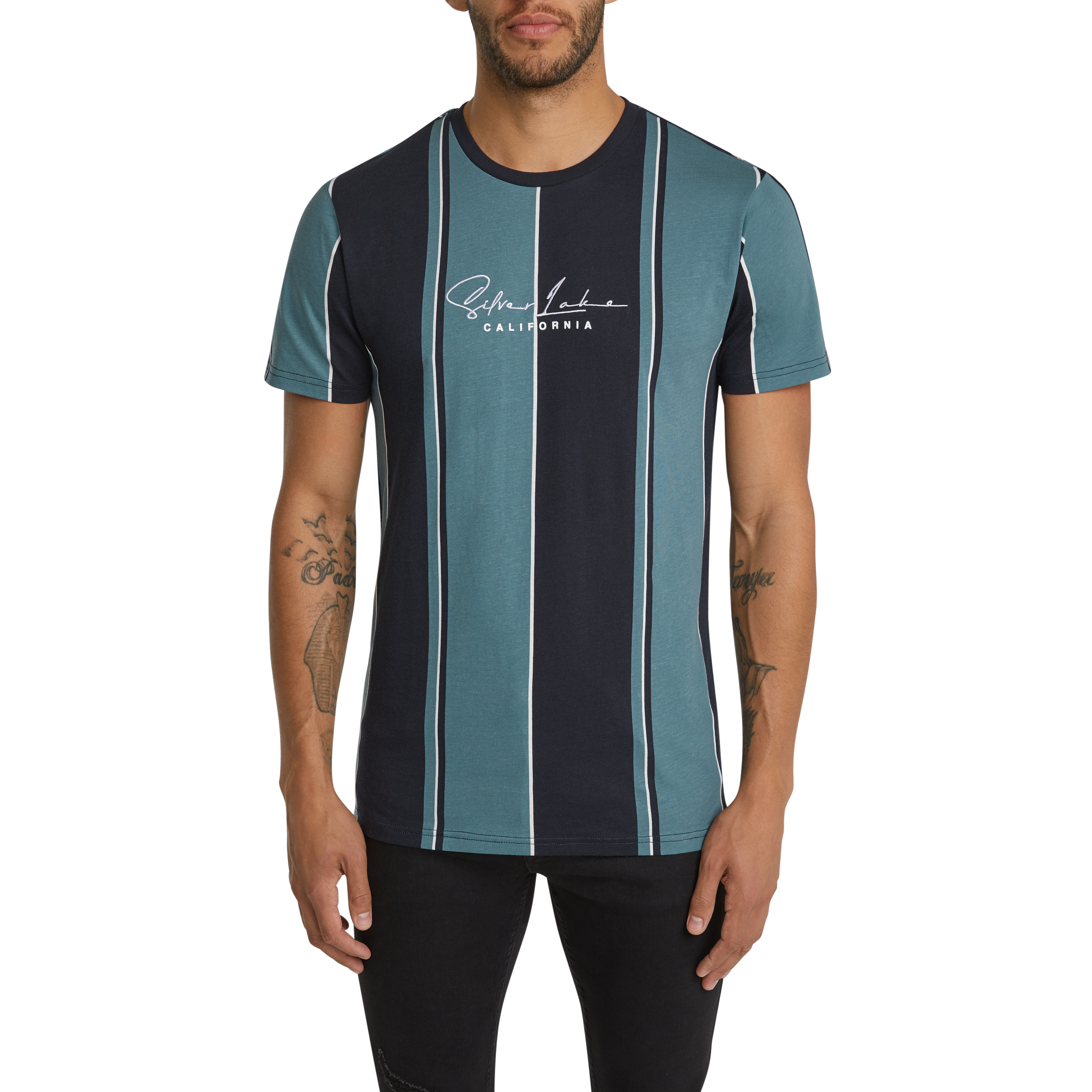 Navy Easton Stripe Crew Neck Tee Men's Tops Connor AU