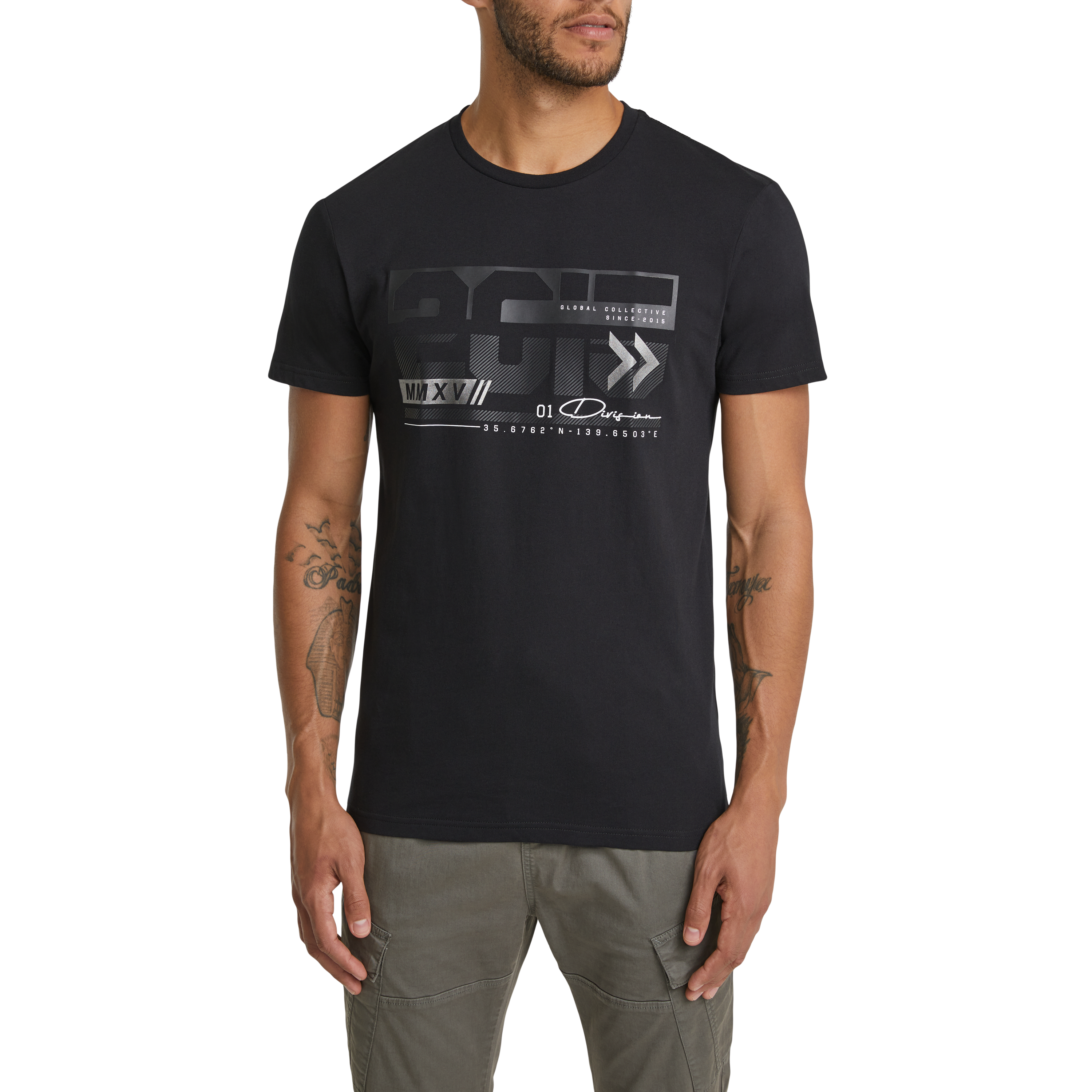 Black Lorenzo Graphic Crew Neck Tee | Men's Tops | Connor AU