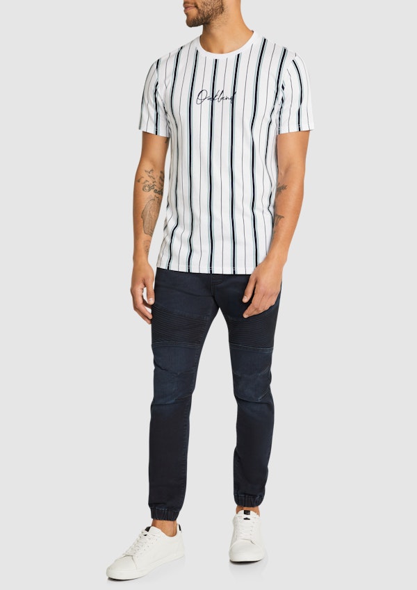 White Balfour Stripe Crew Tee