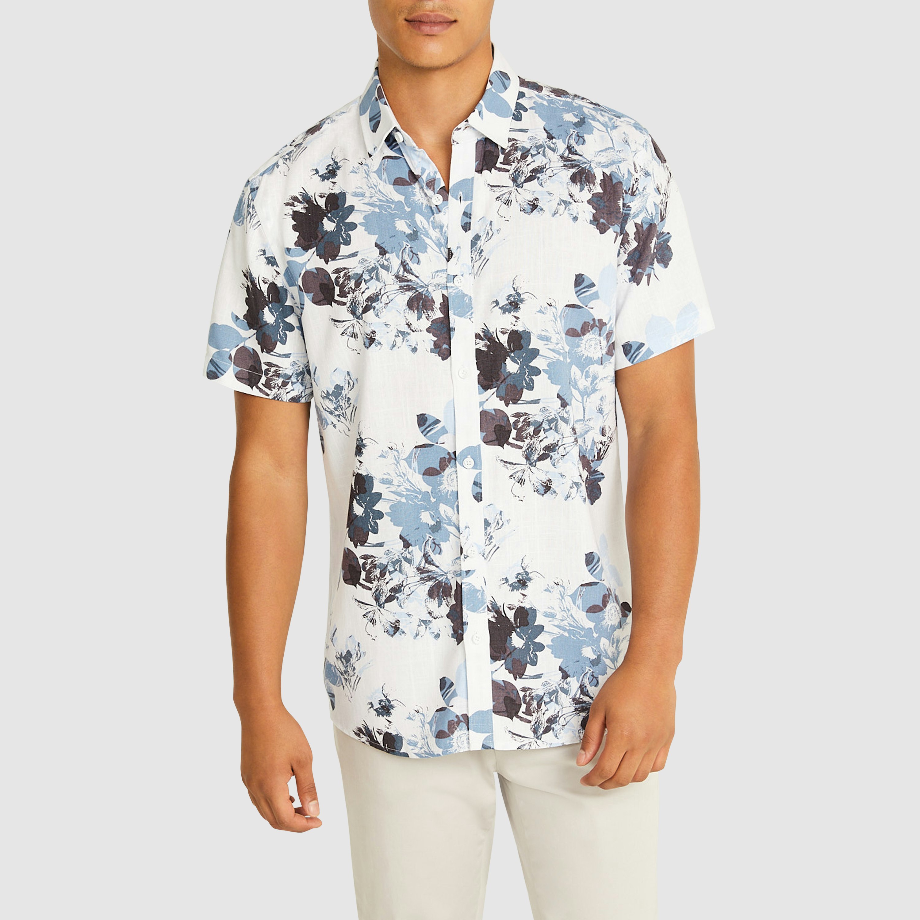 White Merton Floral Classic Stretch Shirt 