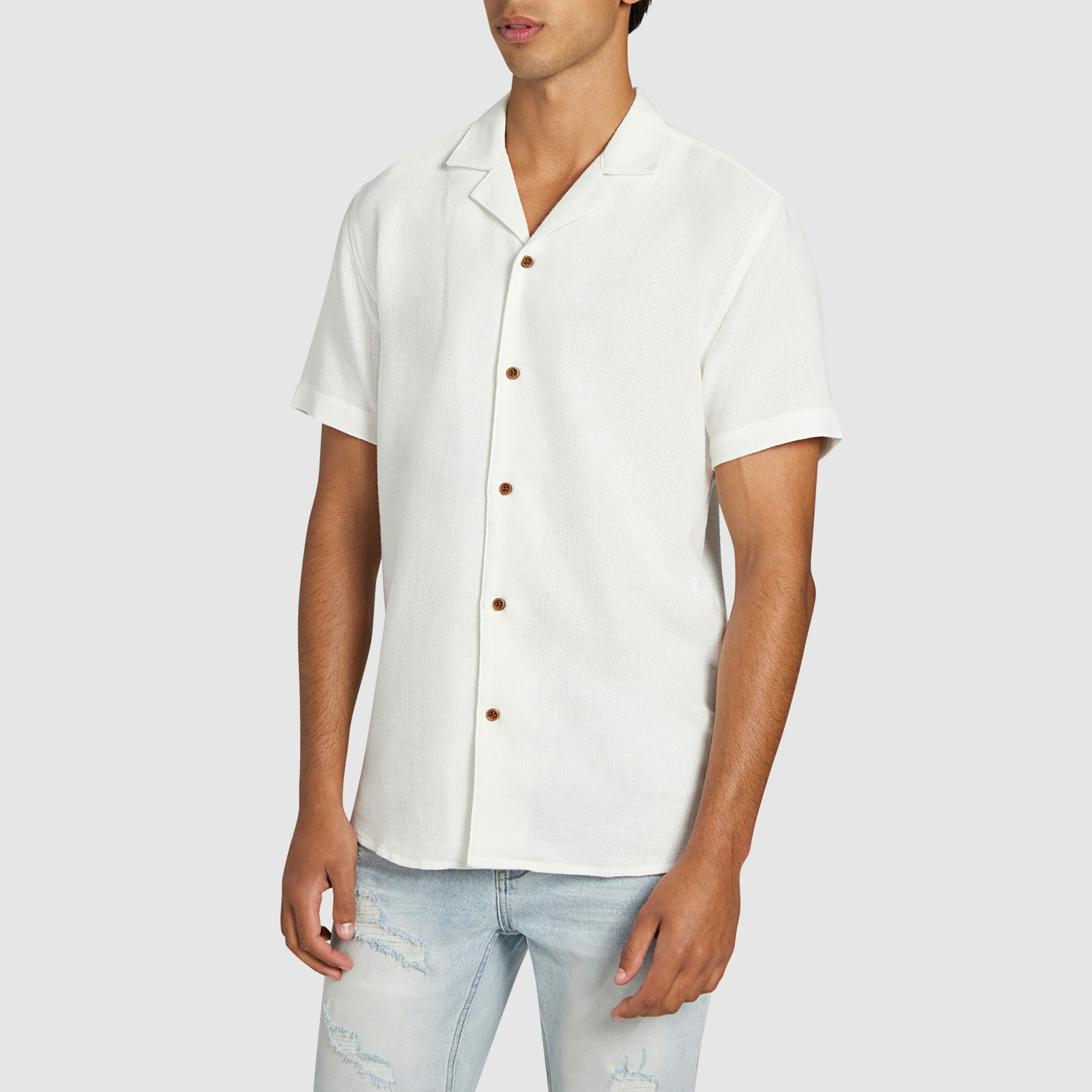 White Sekope Knitted Shirt | Men's Tops | Connor NZ