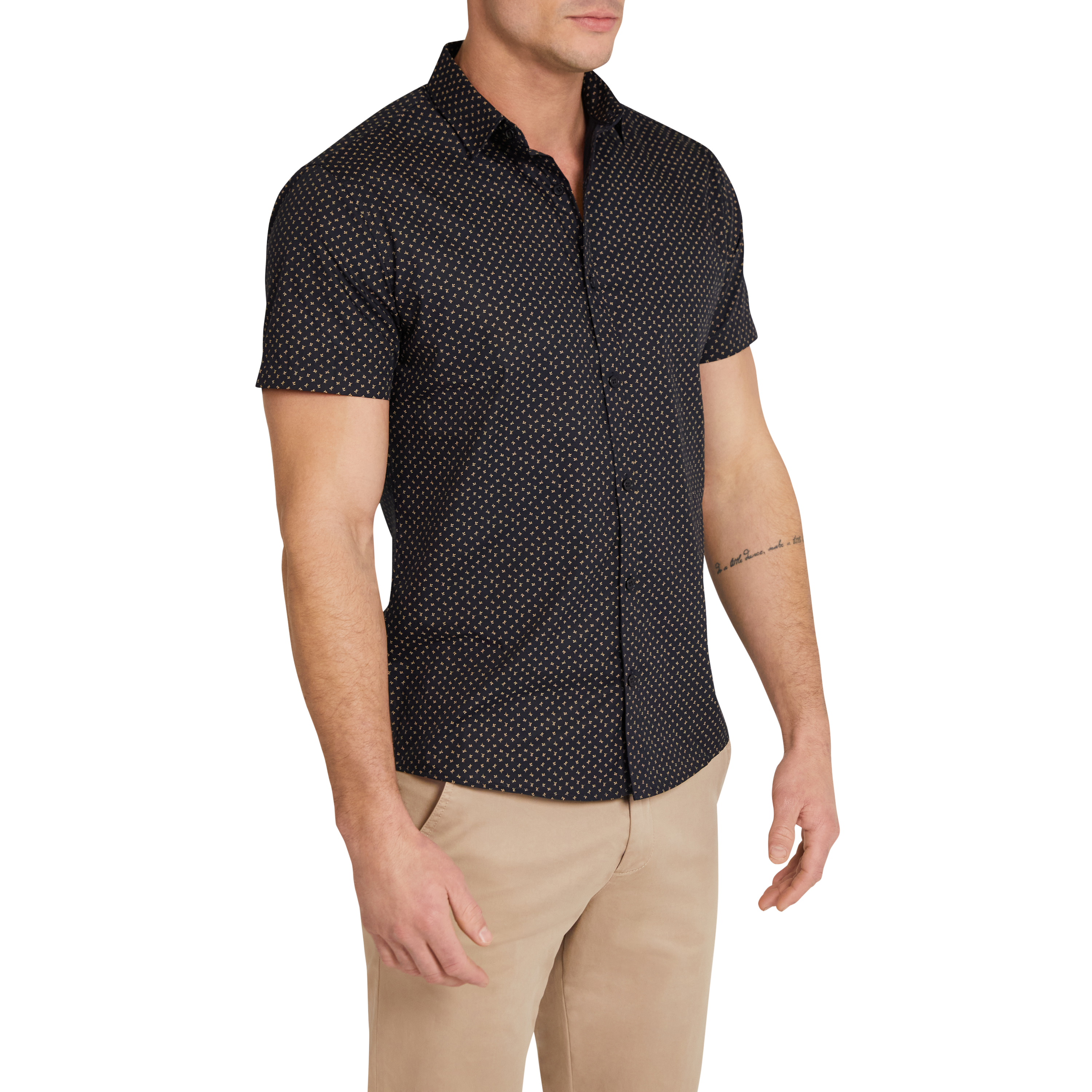 Navy Elgar Ditsy Cotton Short Sleeve Shirt