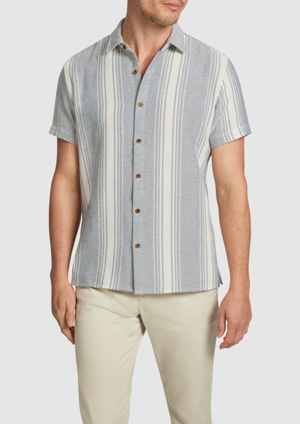 Blue Jonah Textured Stripe Knitted Short Sleeve Shirt