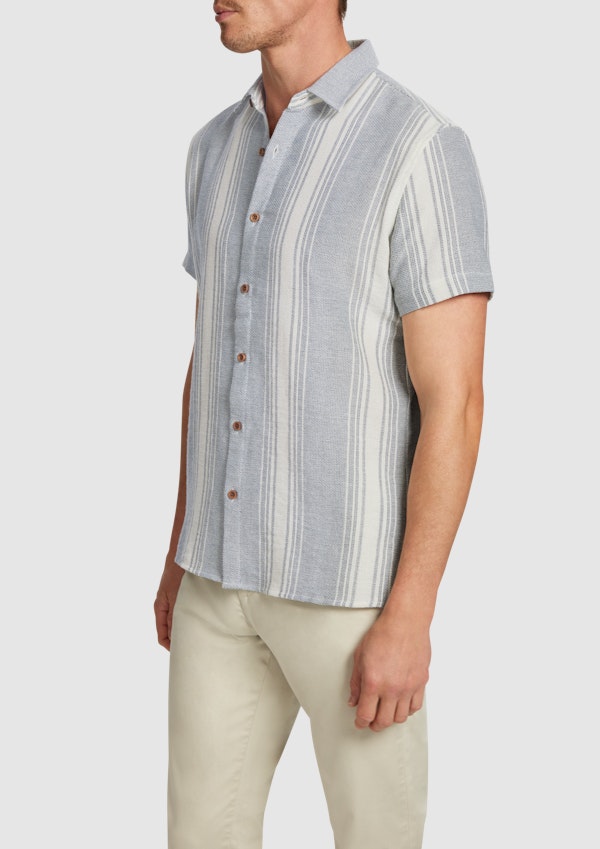 Blue Jonah Textured Stripe Knitted Short Sleeve Shirt