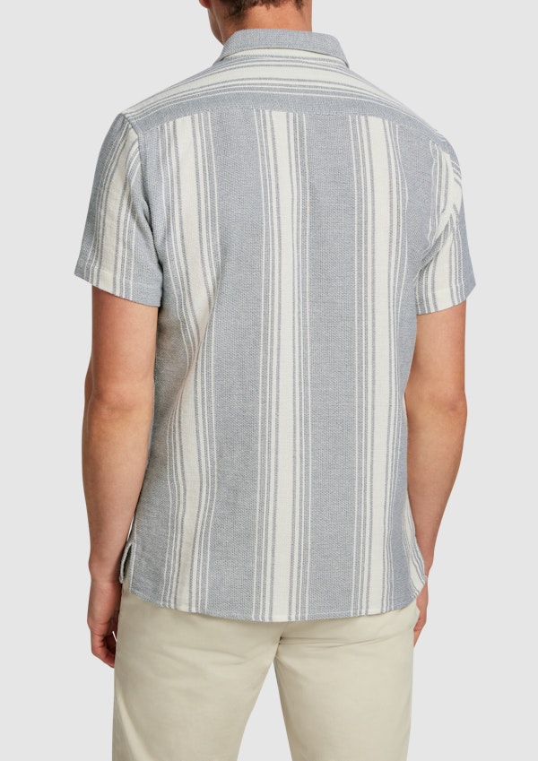 Blue Jonah Textured Stripe Knitted Short Sleeve Shirt