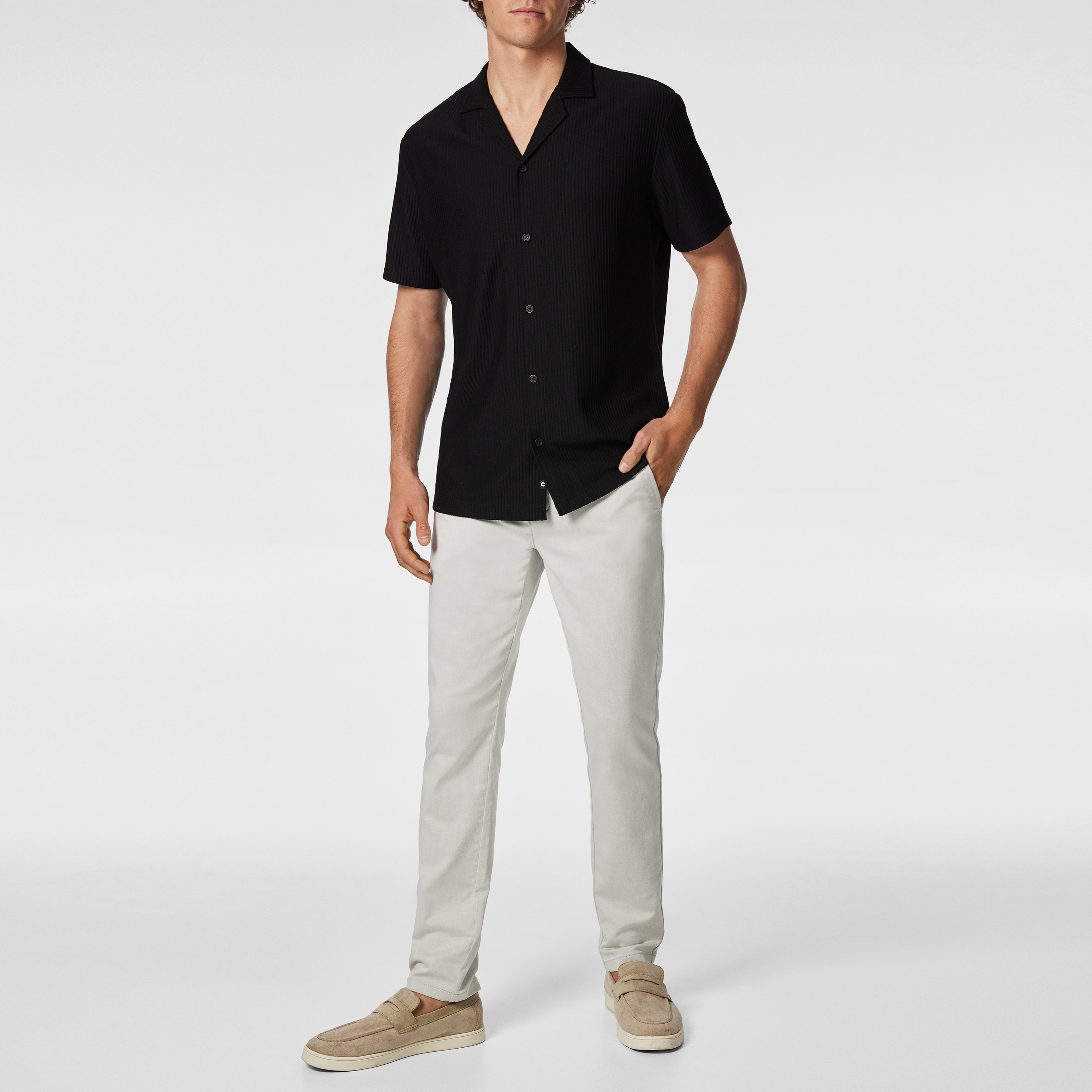 Black Kaius Textured Short Sleeve Shirt | Men's Tops | Connor AU