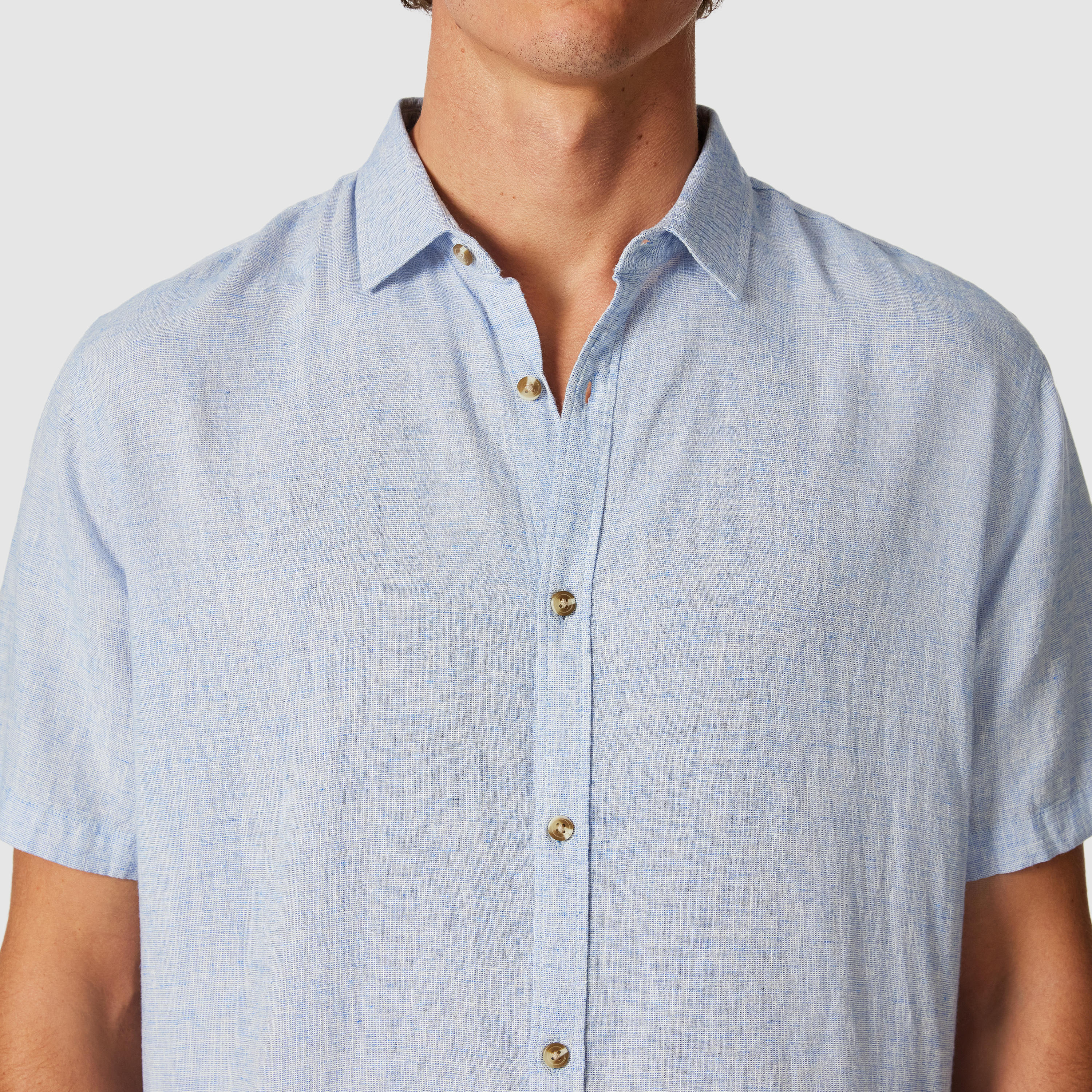 Light Blue Kieran Linen Blend Short Sleeve Shirt