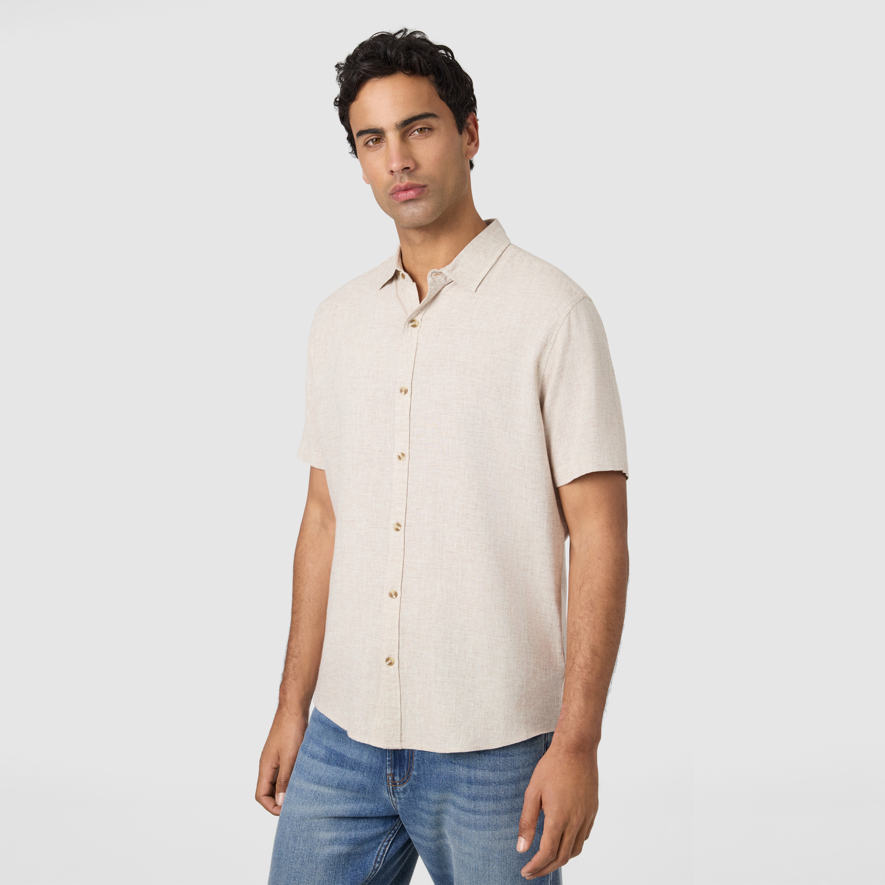 Sand Kieran Linen Blend Short Sleeve Shirt