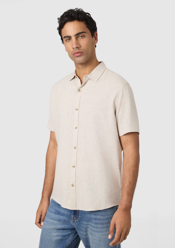 Sand Kieran Linen Blend Short Sleeve Shirt
