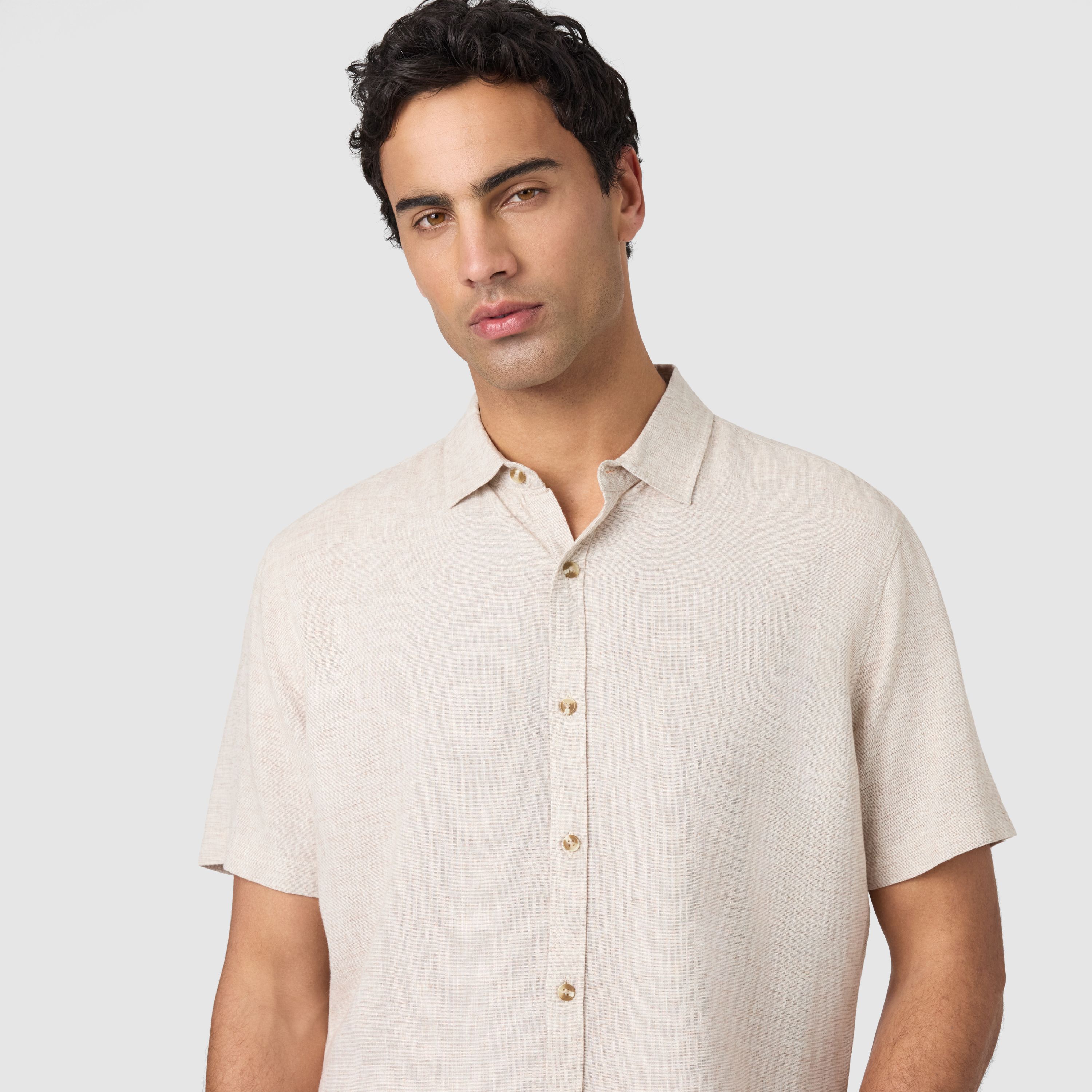 Sand Kieran Linen Blend Short Sleeve Shirt