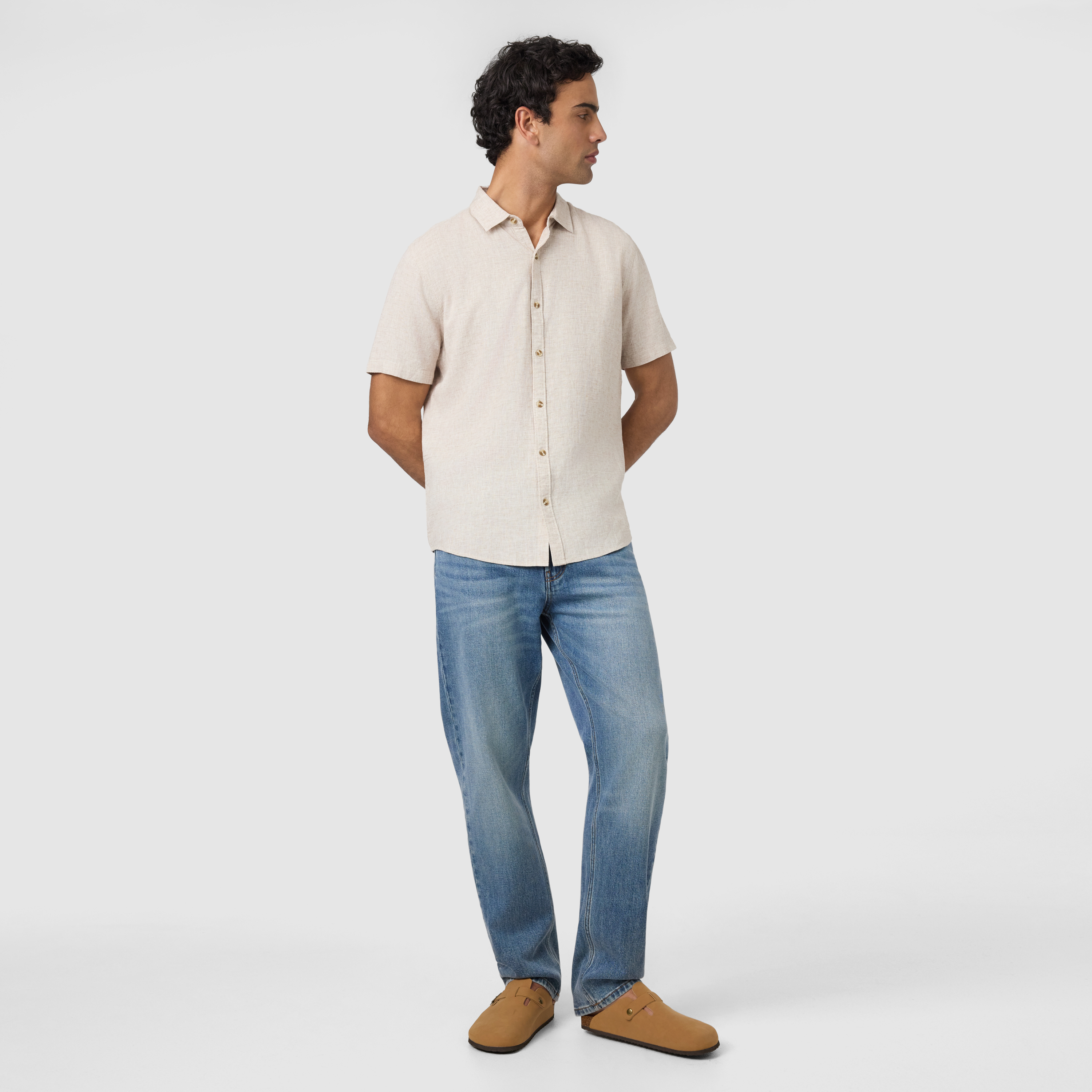 Sand Kieran Linen Blend Short Sleeve Shirt