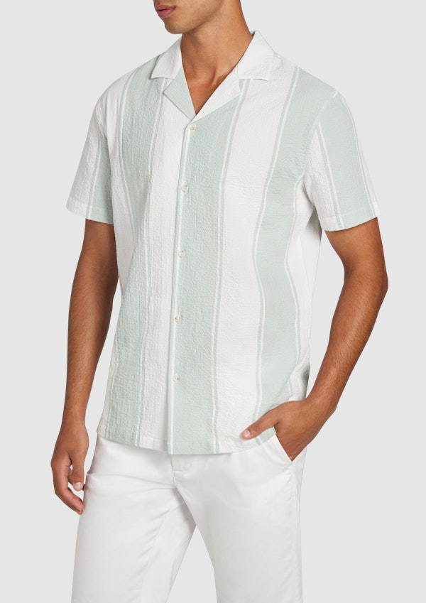 Sage Green Frampton Textured Stripe Short Sleeve Shirt