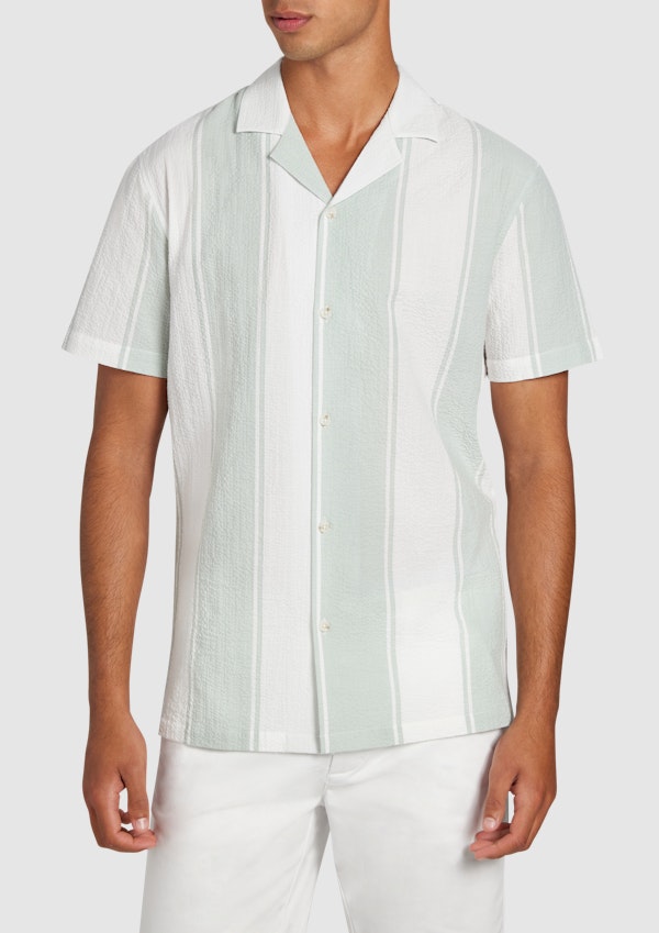 Sage Green Frampton Textured Stripe Short Sleeve Shirt
