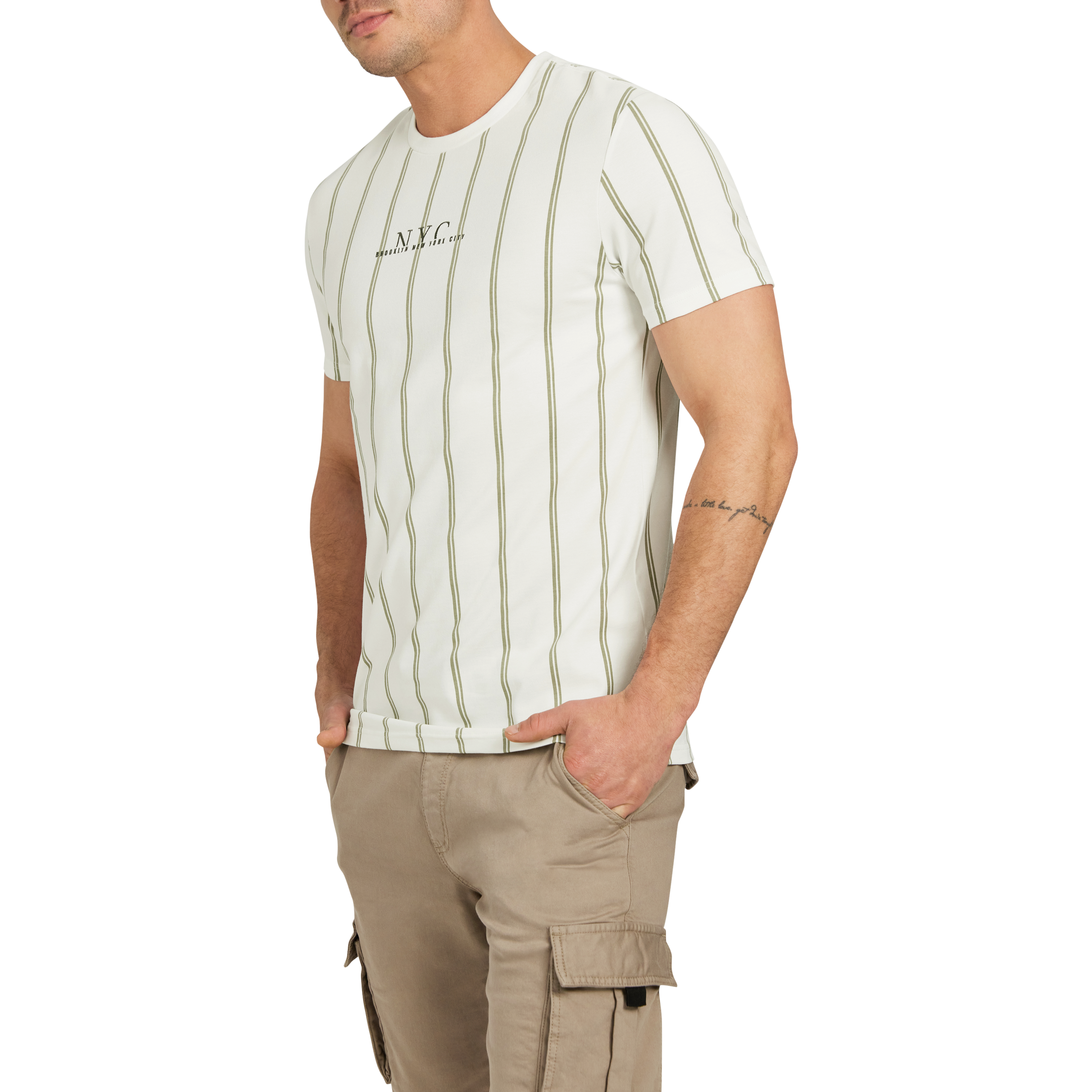 White Drake Stripe Crew Neck Tee